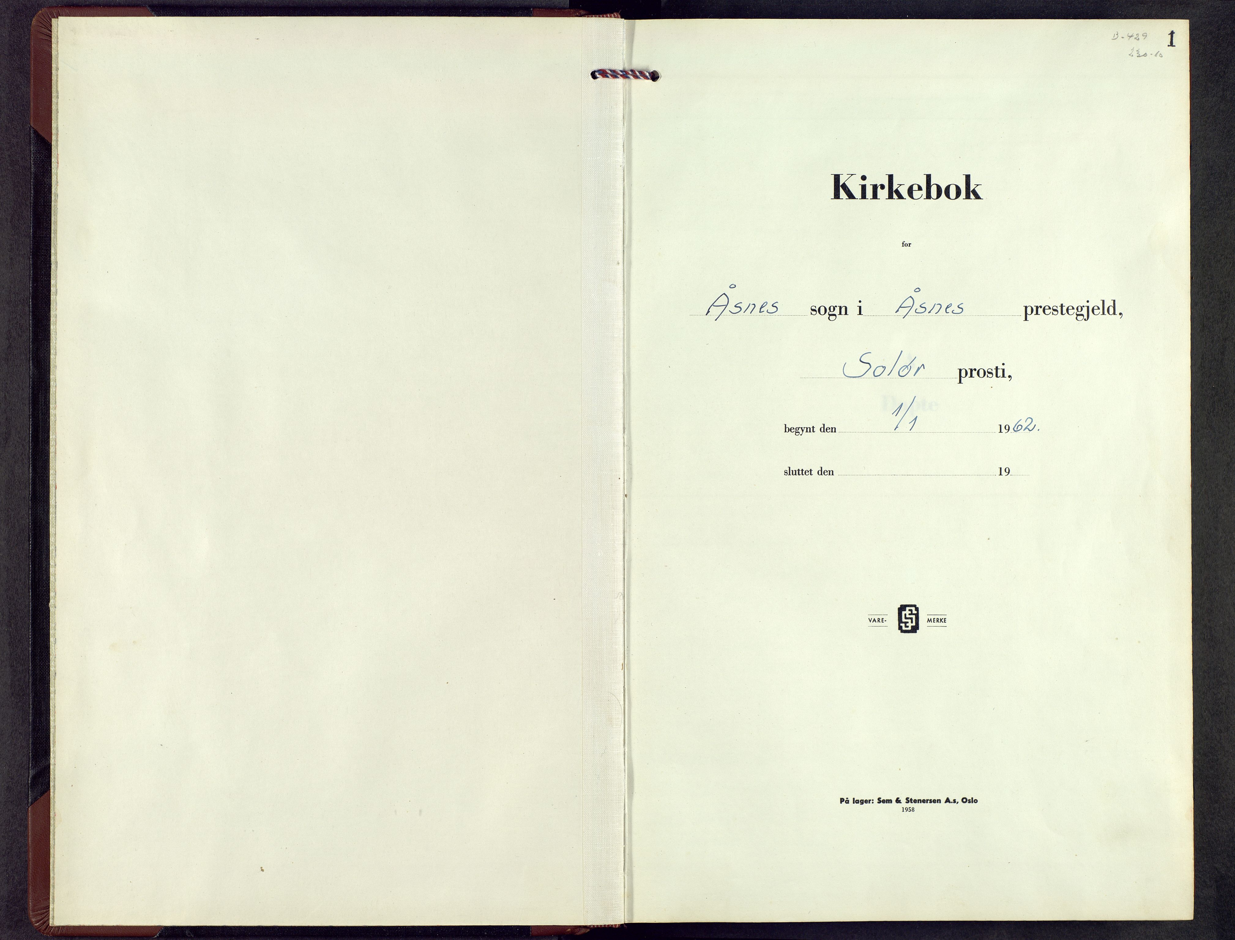 Åsnes prestekontor, AV/SAH-PREST-042/H/Ha/Hab/L0014: Klokkerbok nr. 14, 1962-1977, s. 1