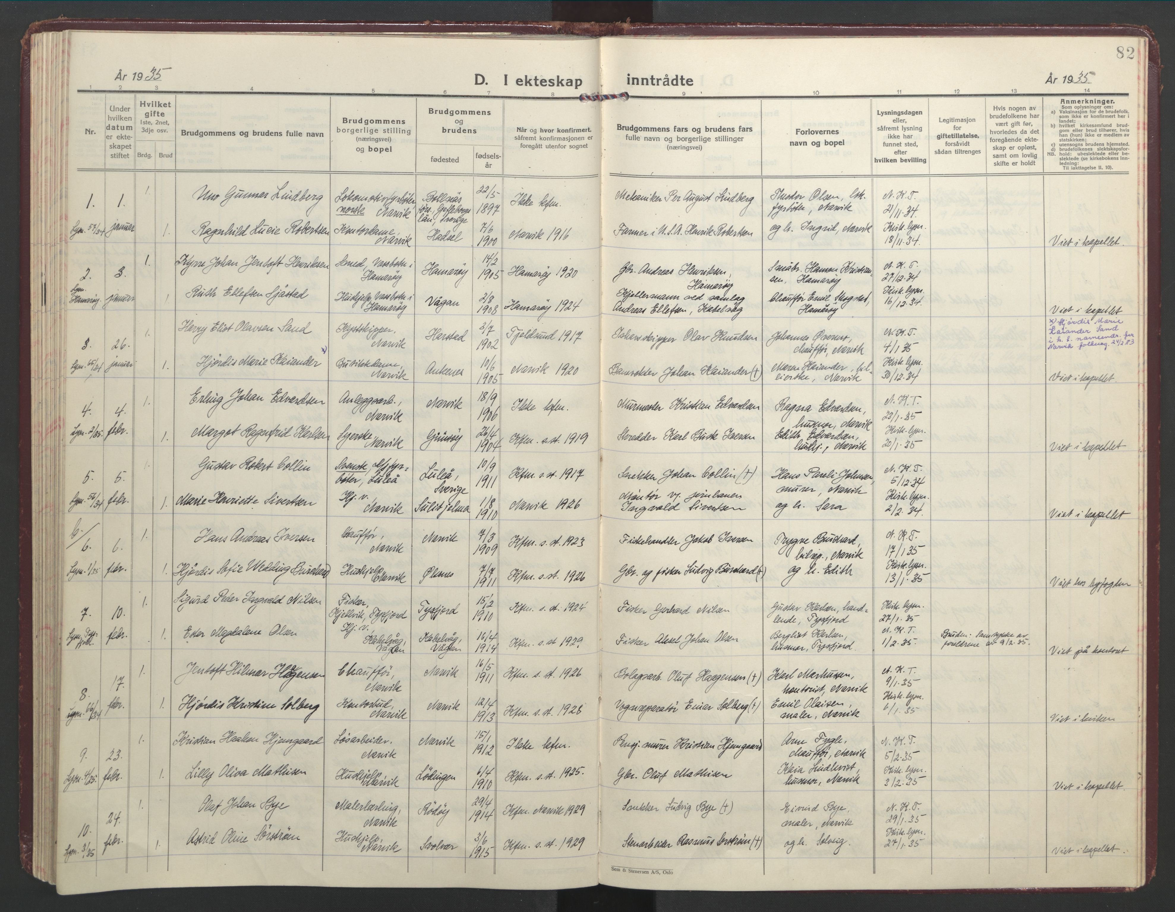 Ministerialprotokoller, klokkerbøker og fødselsregistre - Nordland, AV/SAT-A-1459/871/L1006: Ministerialbok nr. 871A22, 1928-1936, s. 82