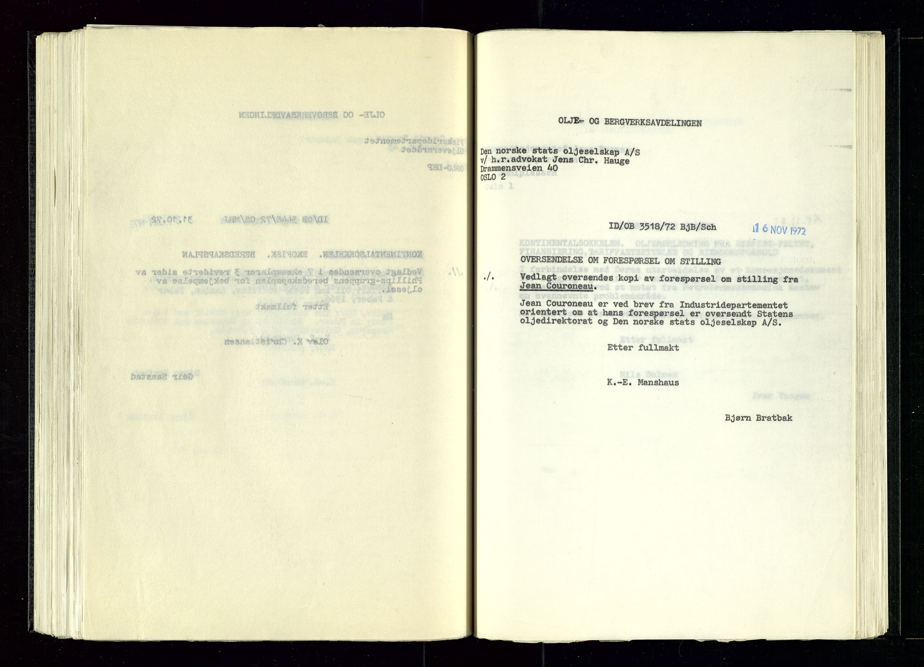 Industridepartementet, Oljekontoret, SAST/A-101348/B/L0002: Kopibok, 1972