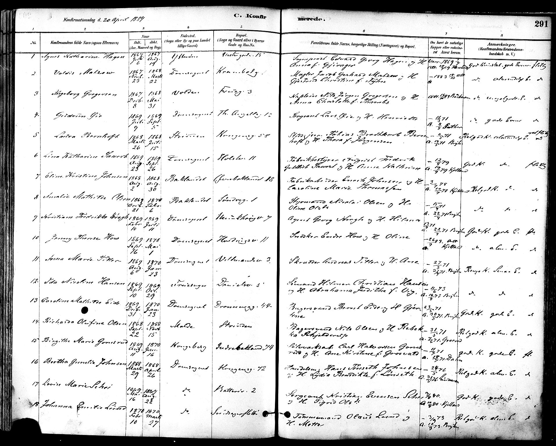 Ministerialprotokoller, klokkerbøker og fødselsregistre - Sør-Trøndelag, SAT/A-1456/601/L0057: Ministerialbok nr. 601A25, 1877-1891, s. 291