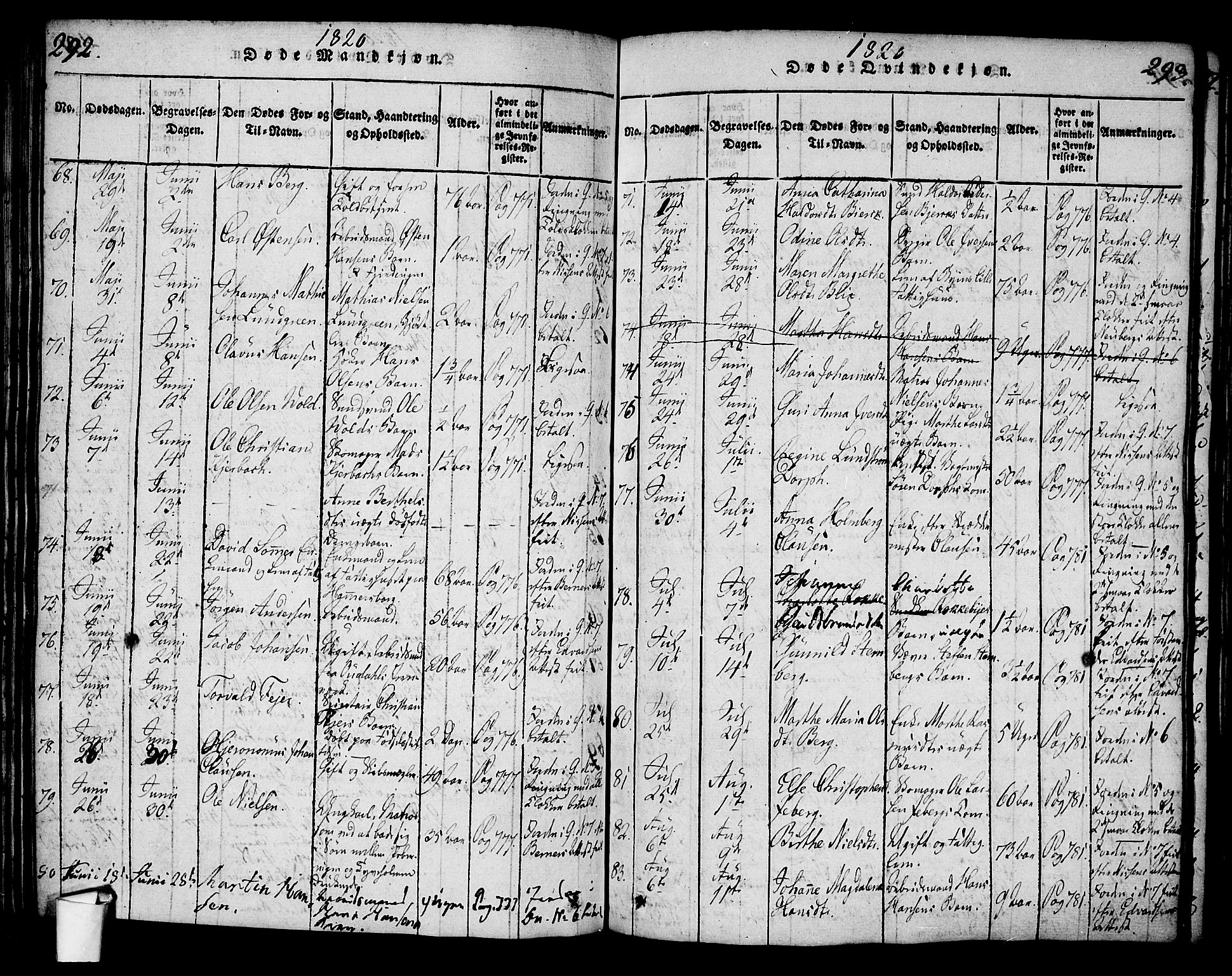 Oslo domkirke Kirkebøker, AV/SAO-A-10752/G/Ga/L0001: Klokkerbok nr. 1, 1817-1825, s. 292-293