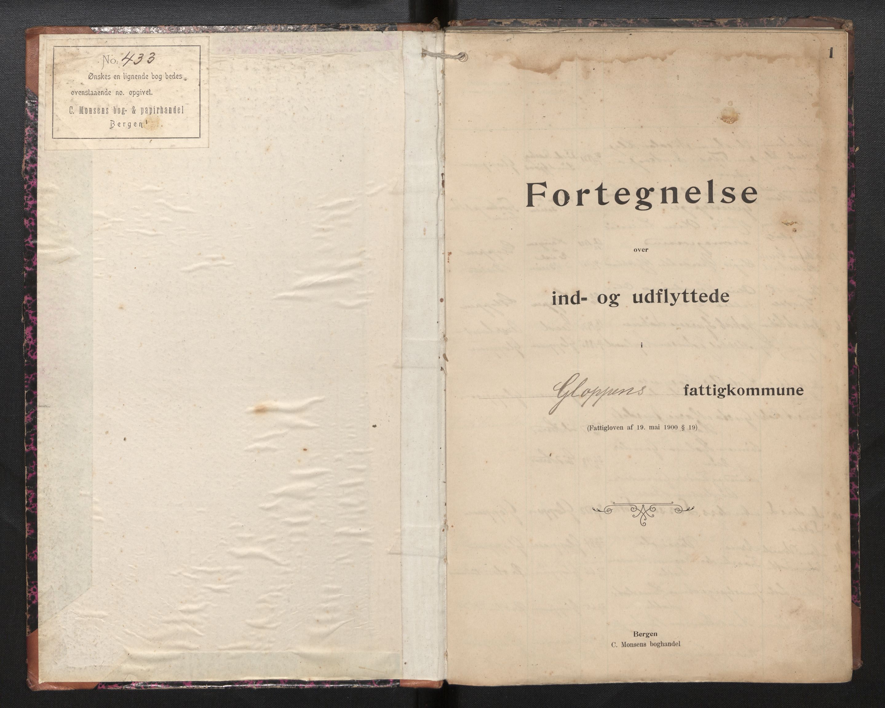 Lensmannen i Gloppen og Breim, SAB/A-27801/0020/L0002: Protokoll over inn- og utflytte, Gloppen, 1900-1943