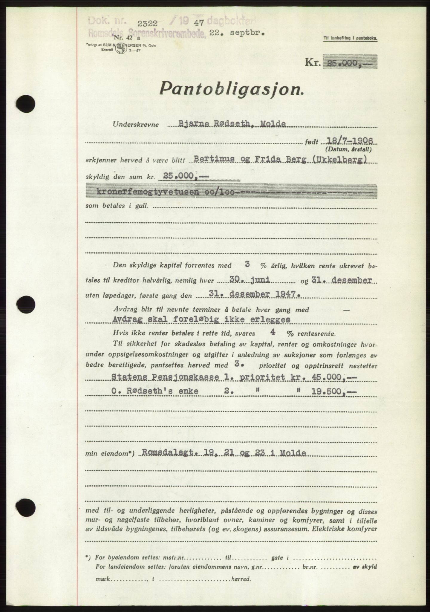 Romsdal sorenskriveri, SAT/A-4149/1/2/2C: Pantebok nr. B3, 1946-1948, Dagboknr: 2322/1947