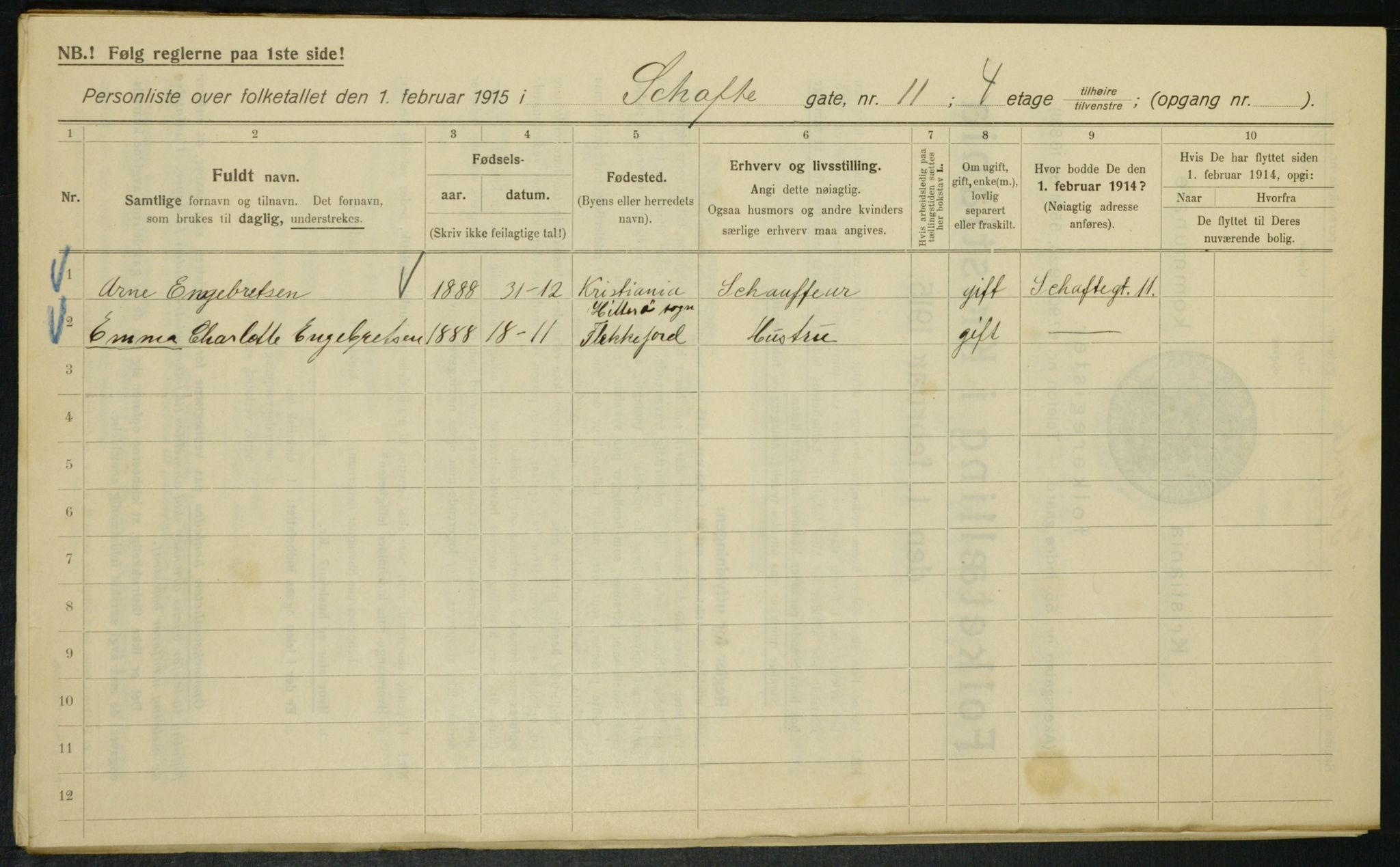 OBA, Kommunal folketelling 1.2.1915 for Kristiania, 1915, s. 89001