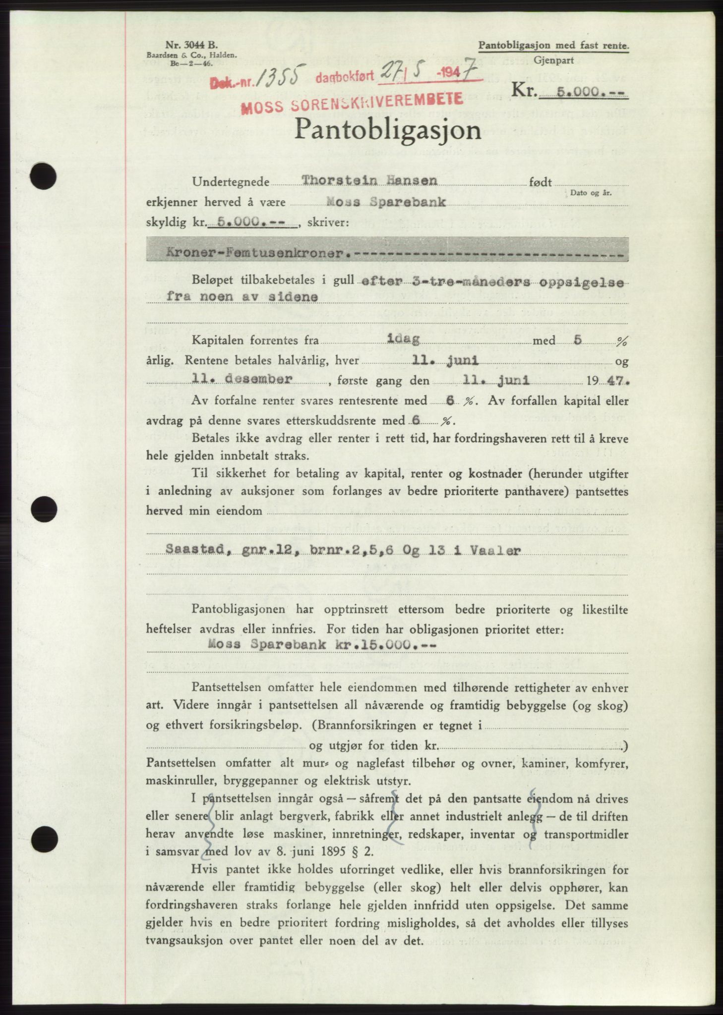 Moss sorenskriveri, SAO/A-10168: Pantebok nr. B17, 1947-1947, Dagboknr: 1355/1947