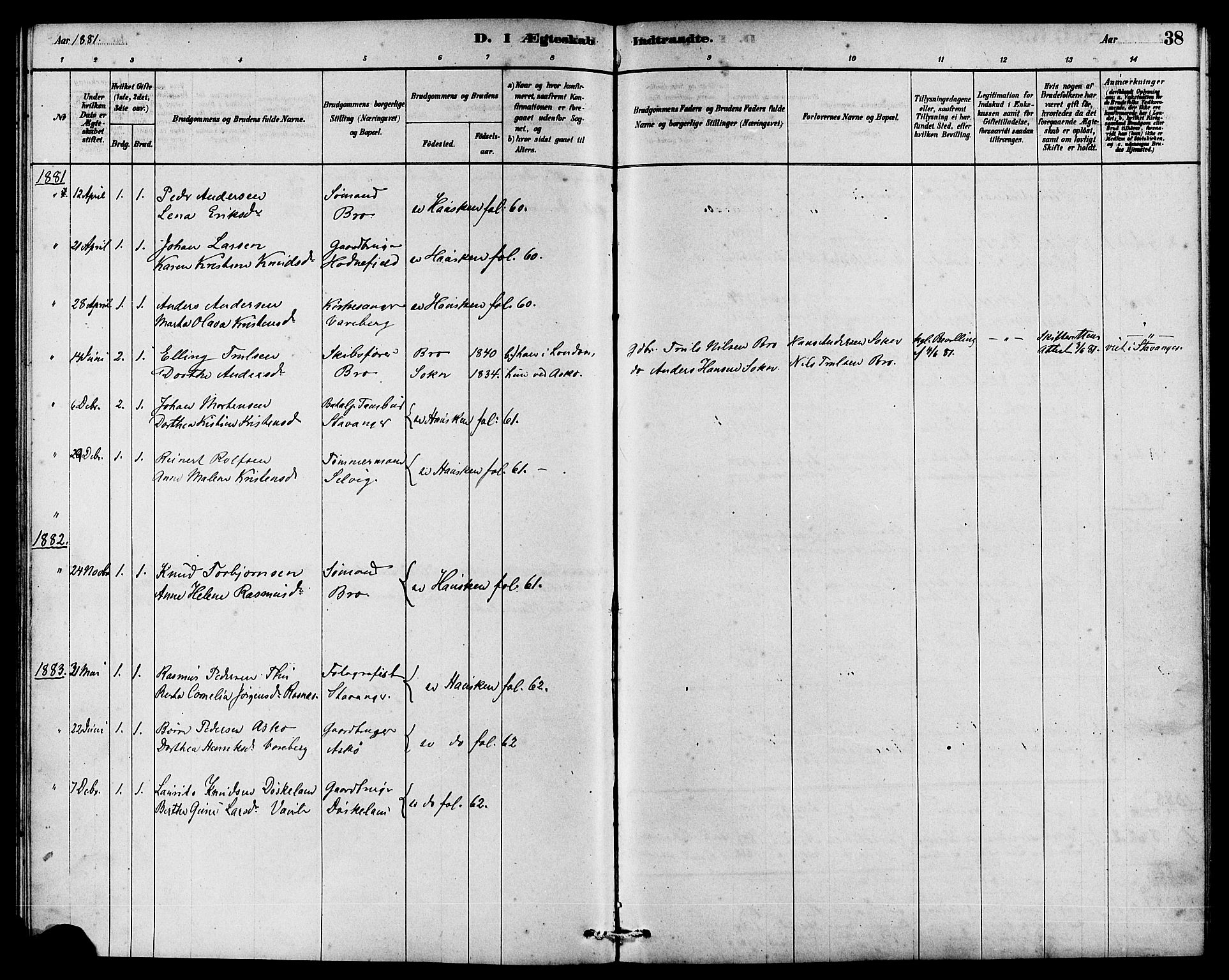 Rennesøy sokneprestkontor, AV/SAST-A -101827/H/Ha/Haa/L0009: Ministerialbok nr. A 9, 1878-1890, s. 38