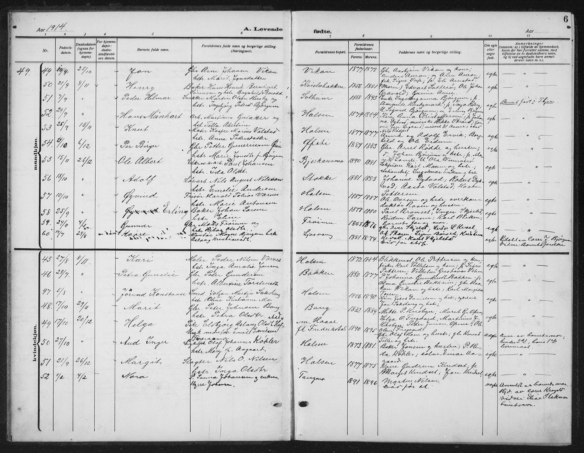 Ministerialprotokoller, klokkerbøker og fødselsregistre - Nord-Trøndelag, AV/SAT-A-1458/709/L0088: Klokkerbok nr. 709C02, 1914-1934, s. 6