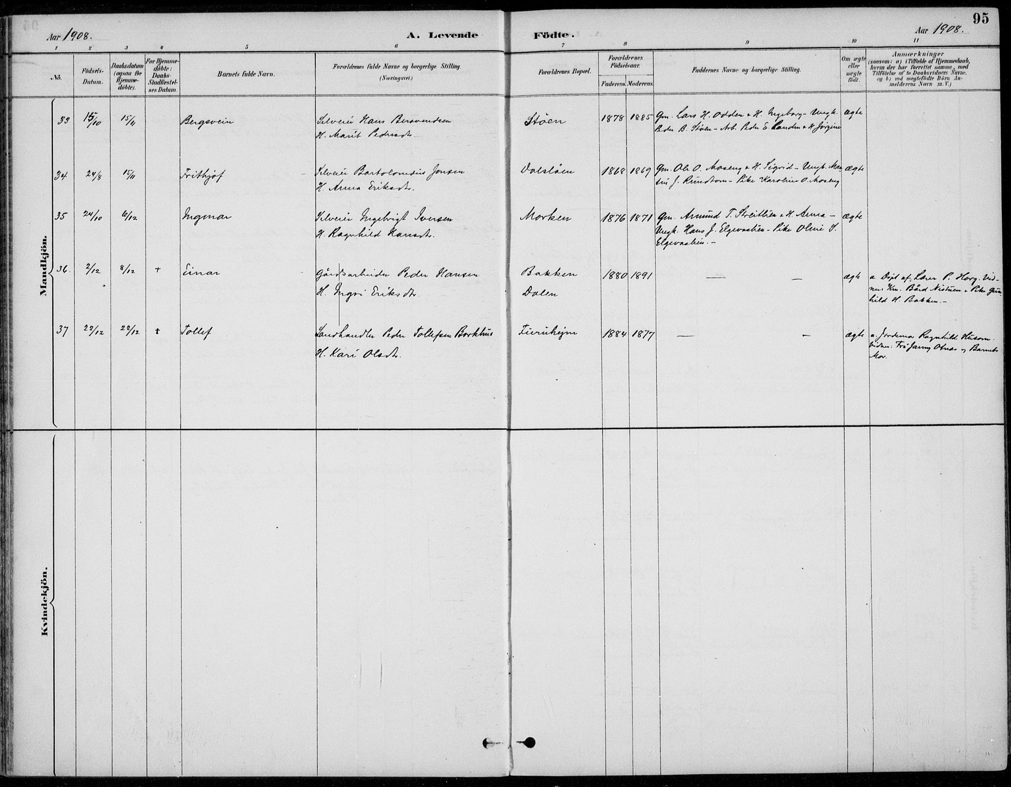 Alvdal prestekontor, SAH/PREST-060/H/Ha/Haa/L0003: Ministerialbok nr. 3, 1886-1912, s. 95