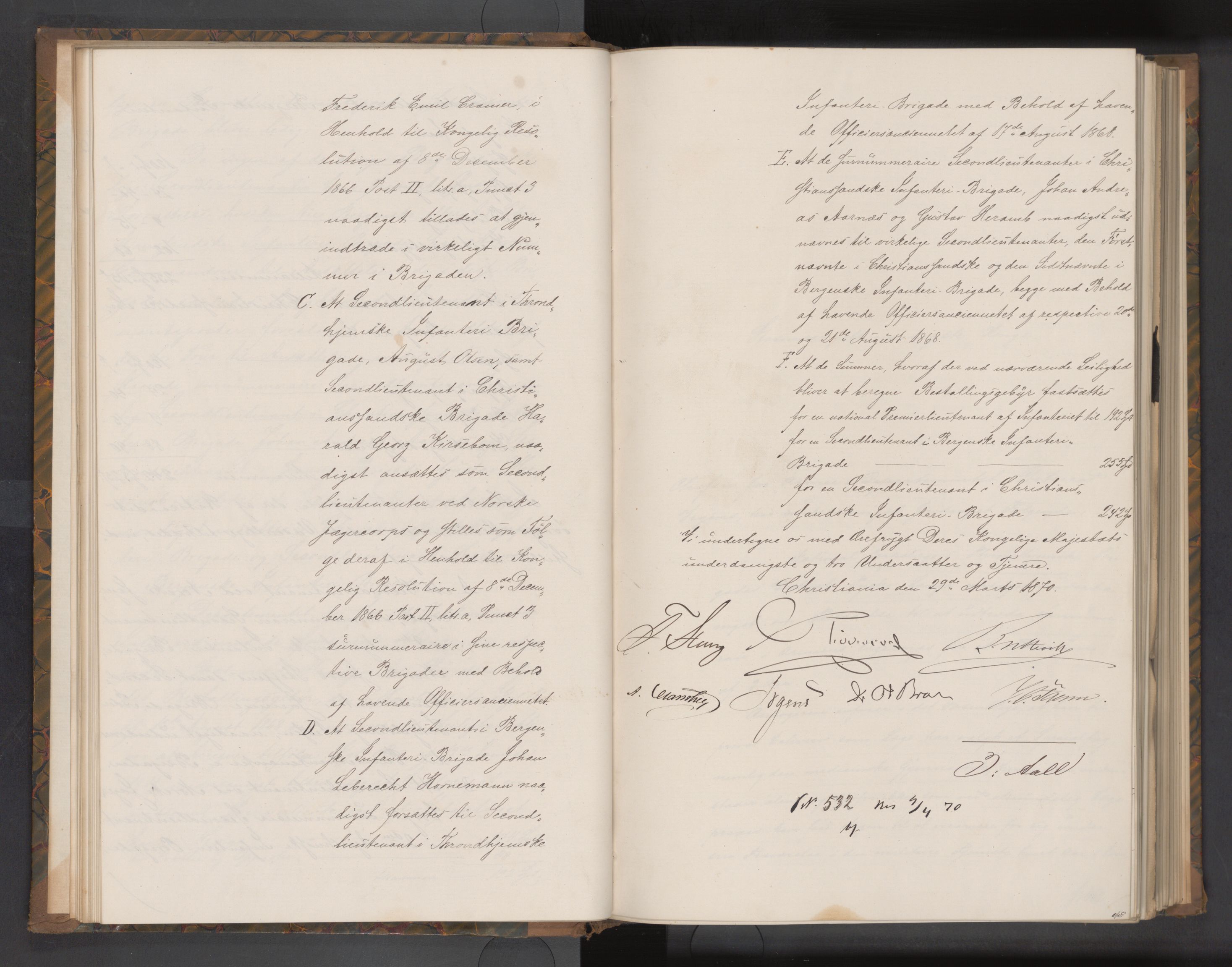 Statsrådsavdelingen i Stockholm, AV/RA-S-1003/D/Da/L0515: Regjeringsinnstillinger nr. 451-600, 1870