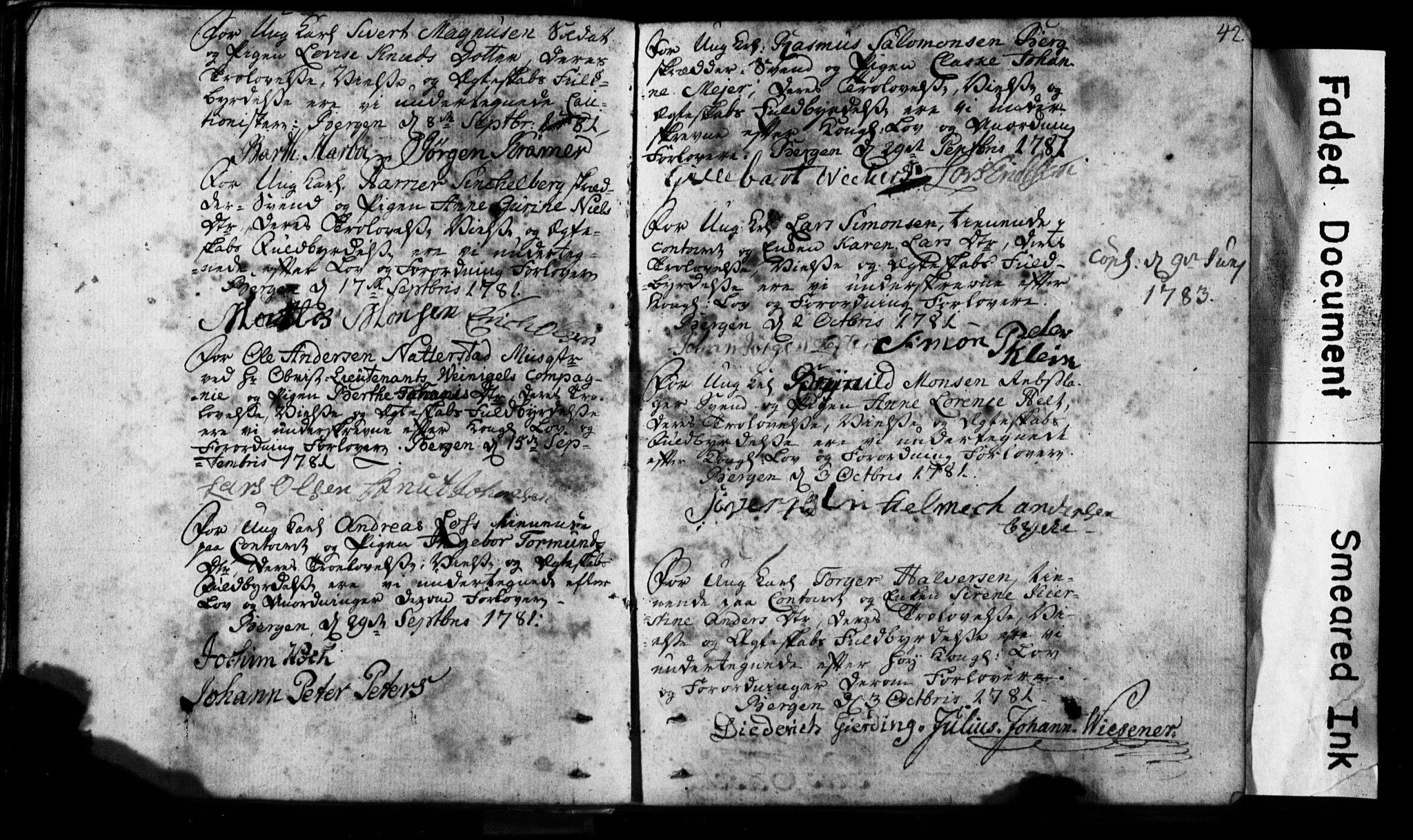 Korskirken sokneprestembete, SAB/A-76101: Forlovererklæringer nr. II.5.1, 1776-1816, s. 42