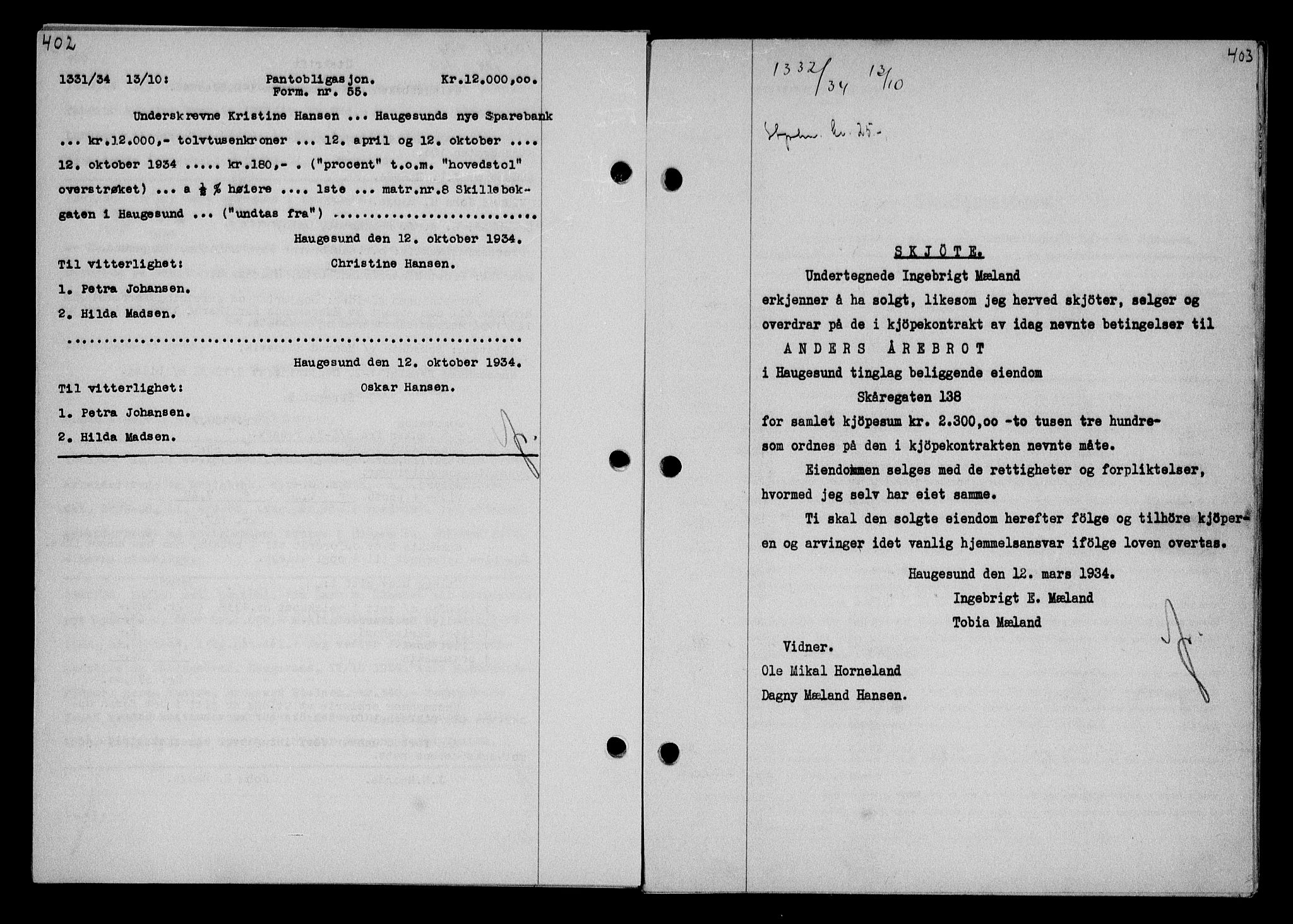 Haugesund tingrett, SAST/A-101415/01/II/IIC/L0028: Pantebok nr. 28, 1934-1935, Tingl.dato: 13.10.1934