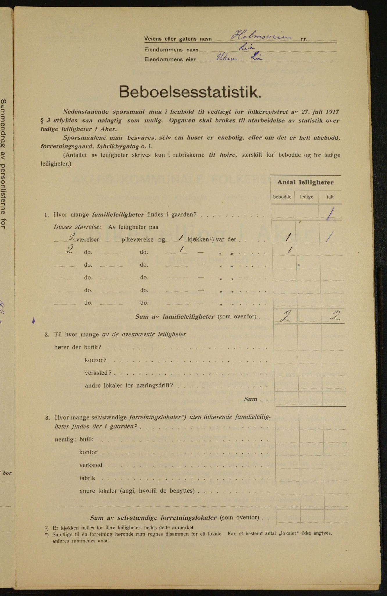 OBA, Kommunal folketelling 1.12.1917 for Aker, 1917, s. 16328