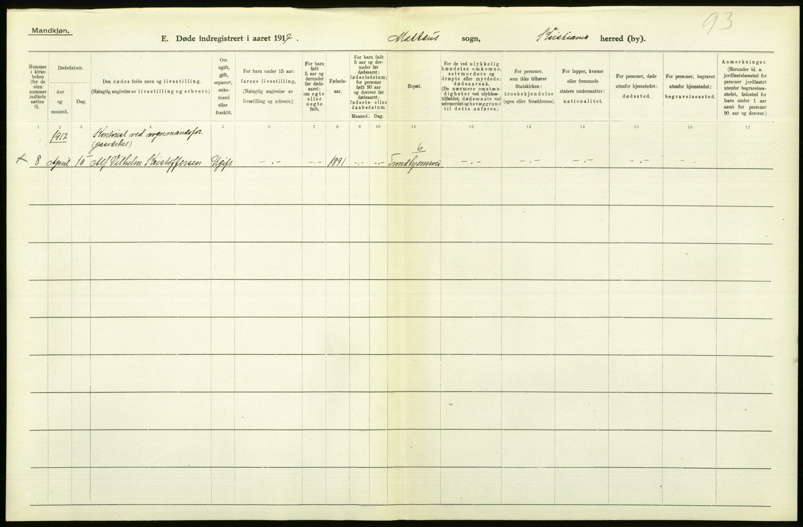 Statistisk sentralbyrå, Sosiodemografiske emner, Befolkning, AV/RA-S-2228/D/Df/Dfb/Dfbg/L0010: Kristiania: Døde, 1917, s. 344