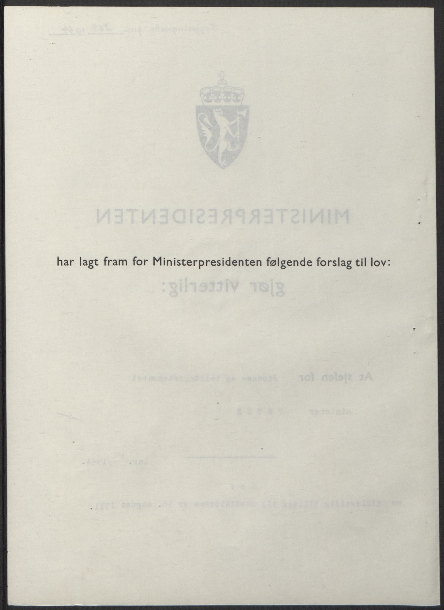 NS-administrasjonen 1940-1945 (Statsrådsekretariatet, de kommisariske statsråder mm), AV/RA-S-4279/D/Db/L0100: Lover, 1944, s. 531