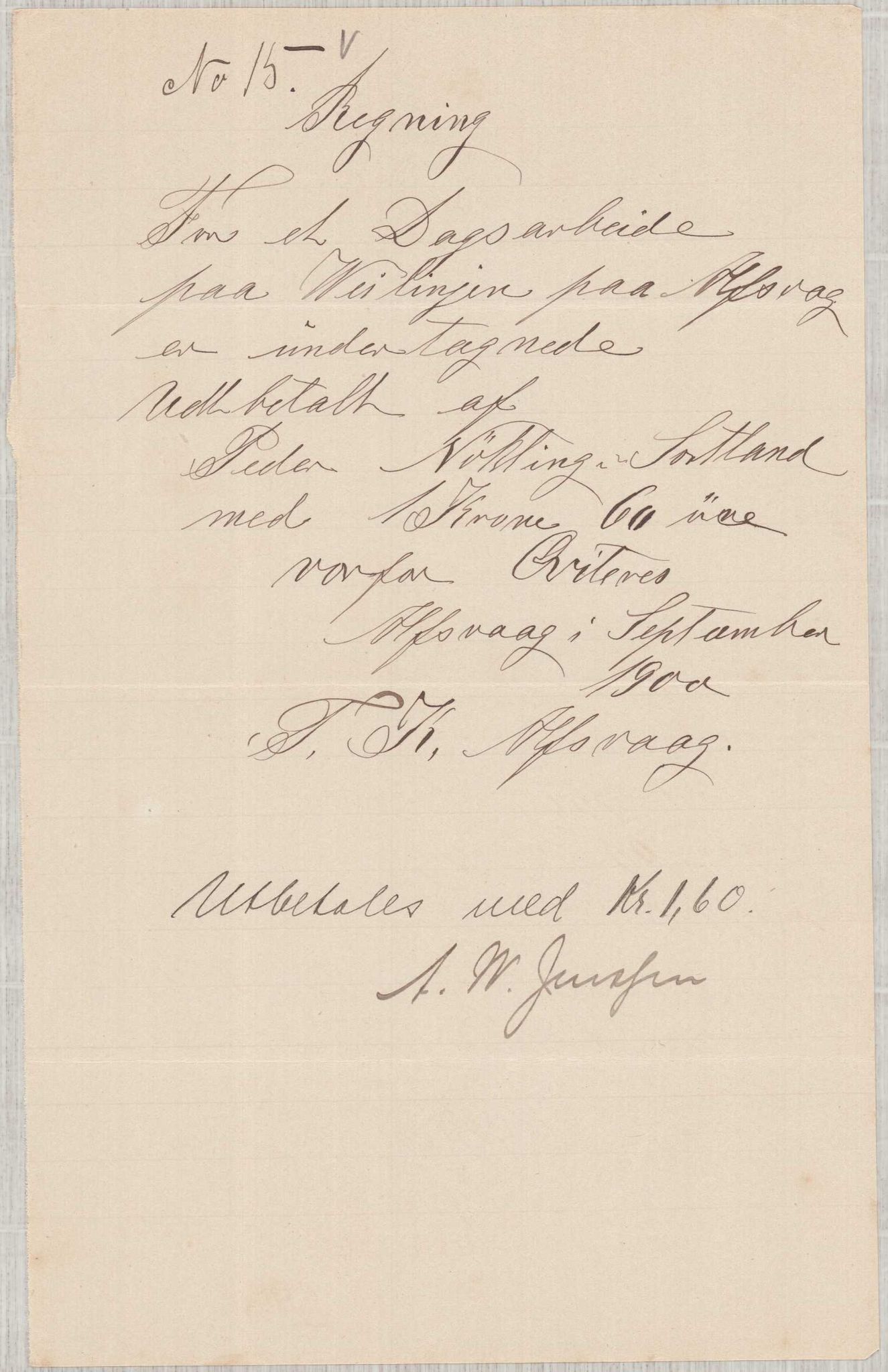 Finnaas kommune. Formannskapet, IKAH/1218a-021/E/Ea/L0002/0001: Rekneskap for veganlegg / Rekneskap for veganlegget Urangsvåg - Mælandsvåg, 1898-1900, s. 157