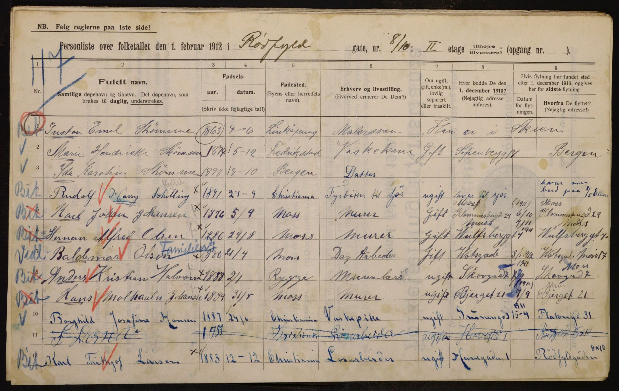 OBA, Kommunal folketelling 1.2.1912 for Kristiania, 1912, s. 86095