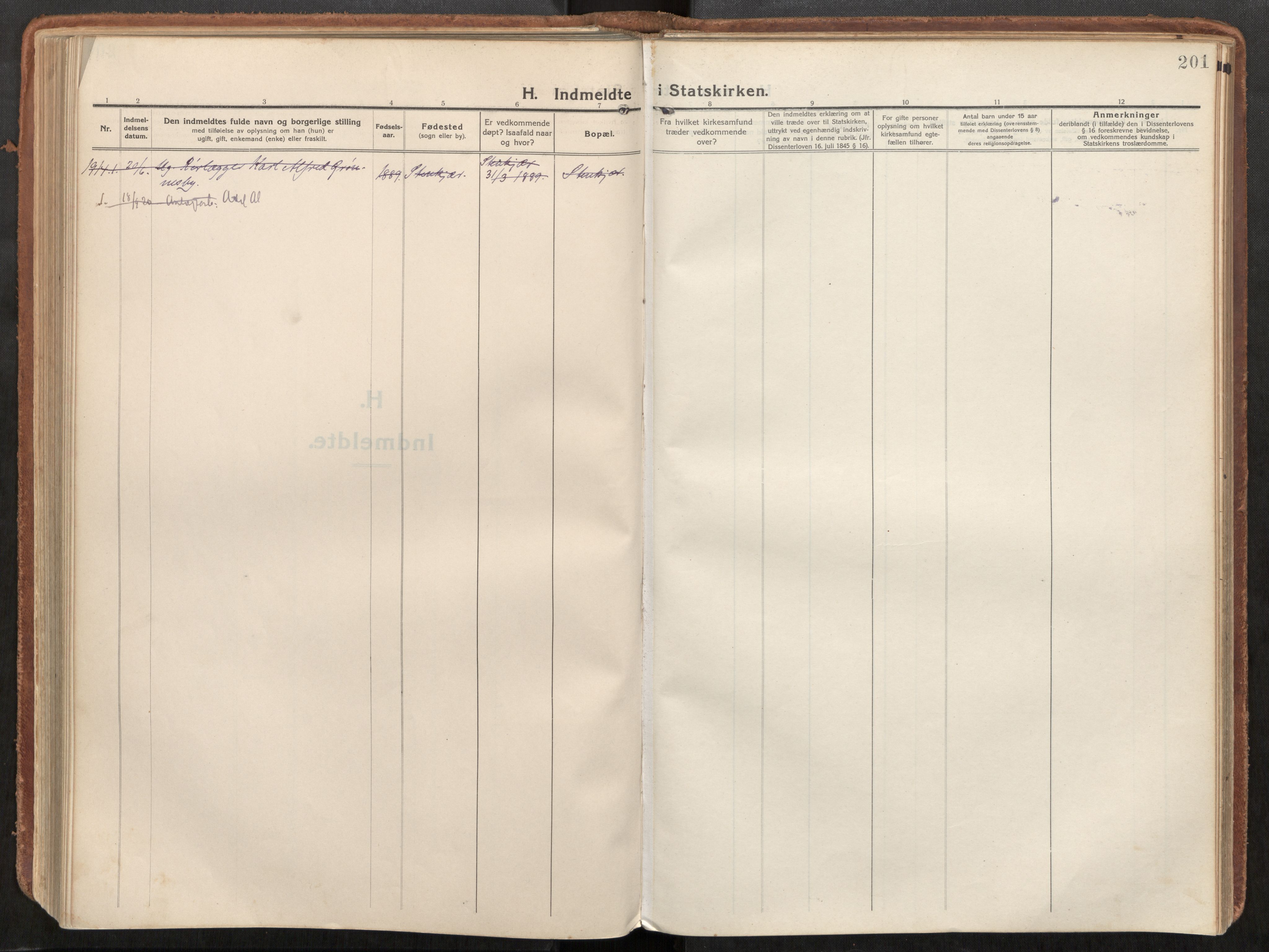 Steinkjer sokneprestkontor, SAT/A-1541/01/H/Ha/Haa/L0003: Ministerialbok nr. 3, 1913-1922, s. 201