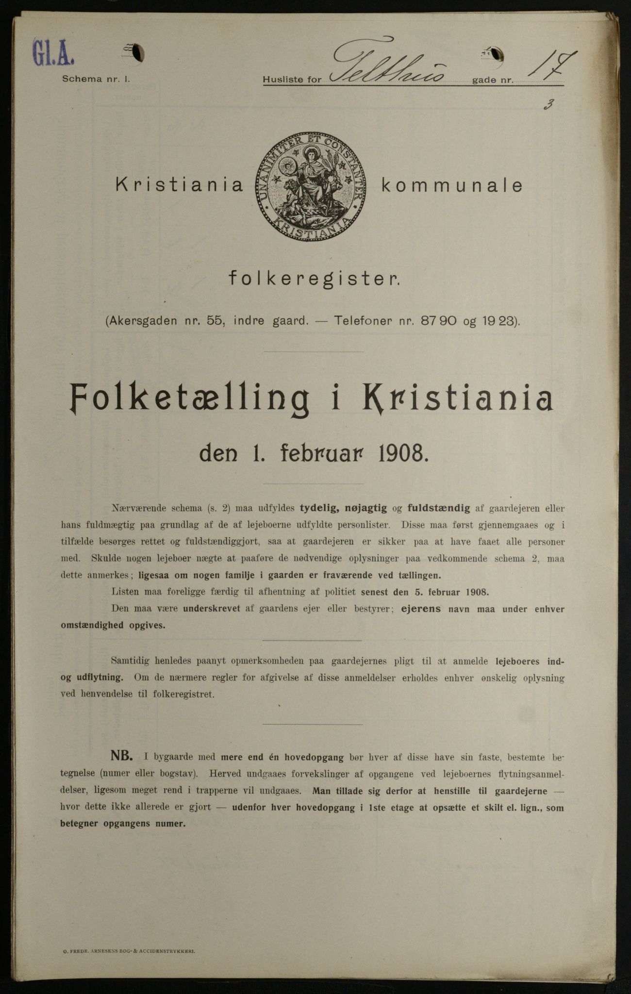 OBA, Kommunal folketelling 1.2.1908 for Kristiania kjøpstad, 1908, s. 96750