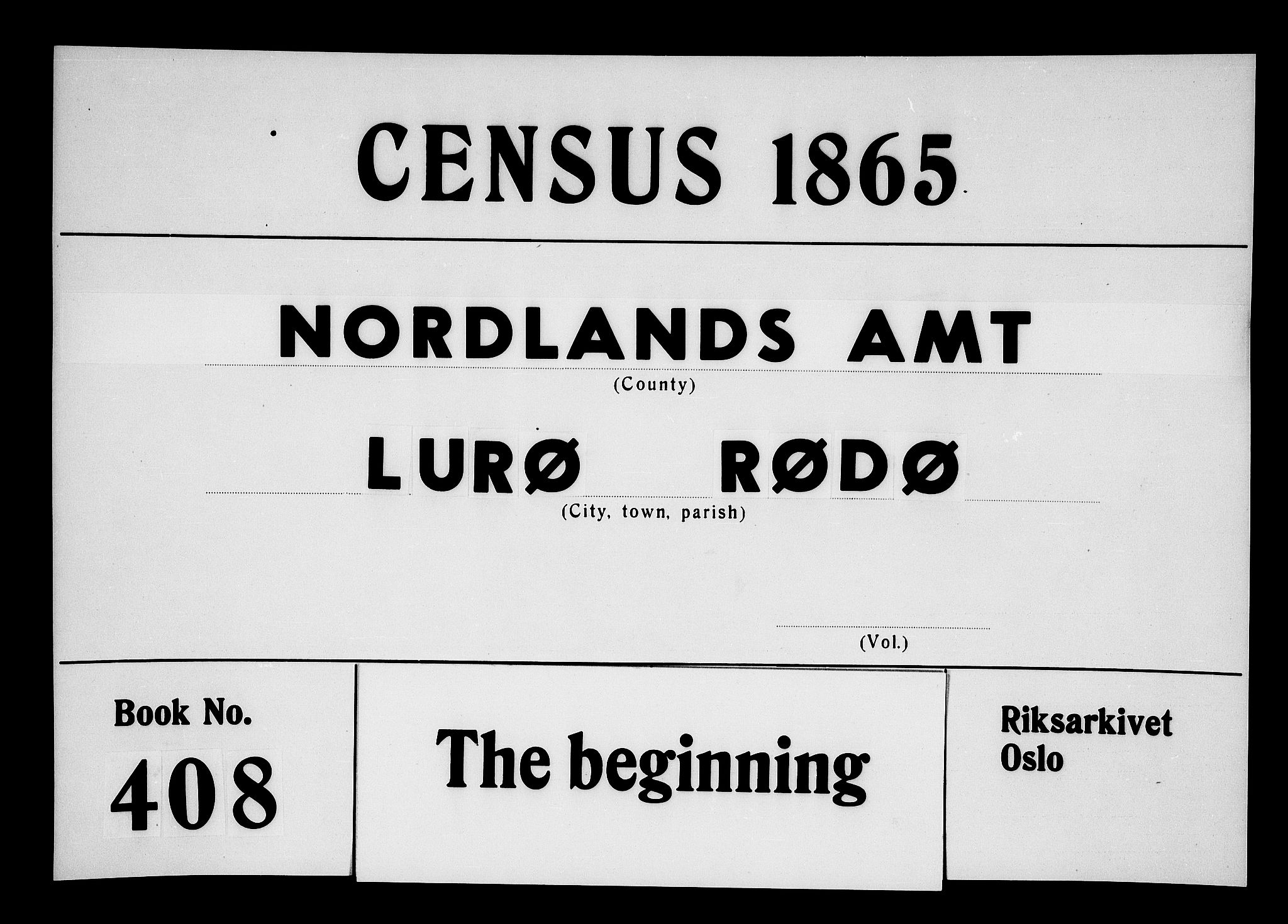 RA, Folketelling 1865 for 1834P Lurøy prestegjeld, 1865, s. 1