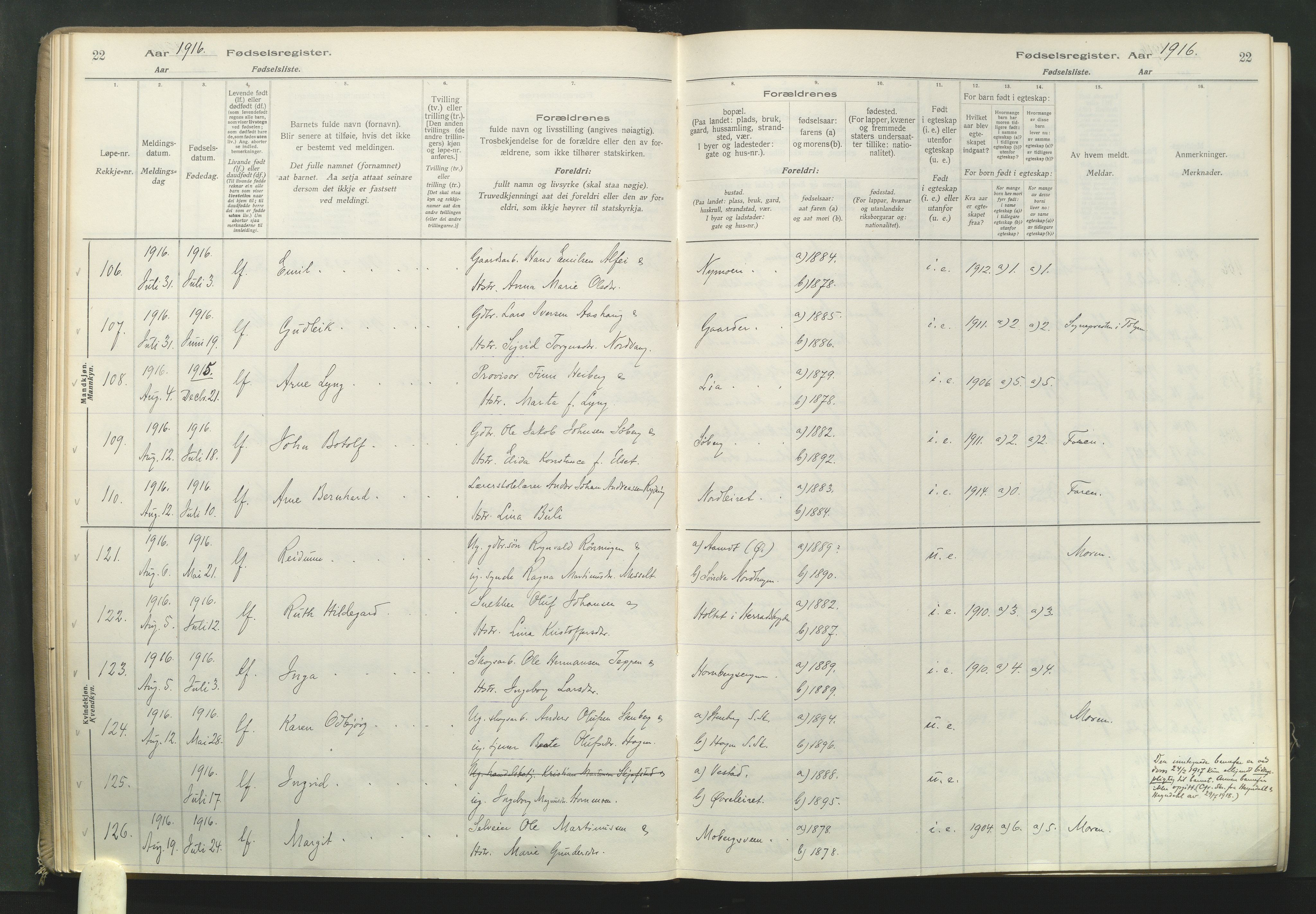 Elverum prestekontor, AV/SAH-PREST-044/I/Id/L0001: Fødselsregister nr. 1, 1916-1921