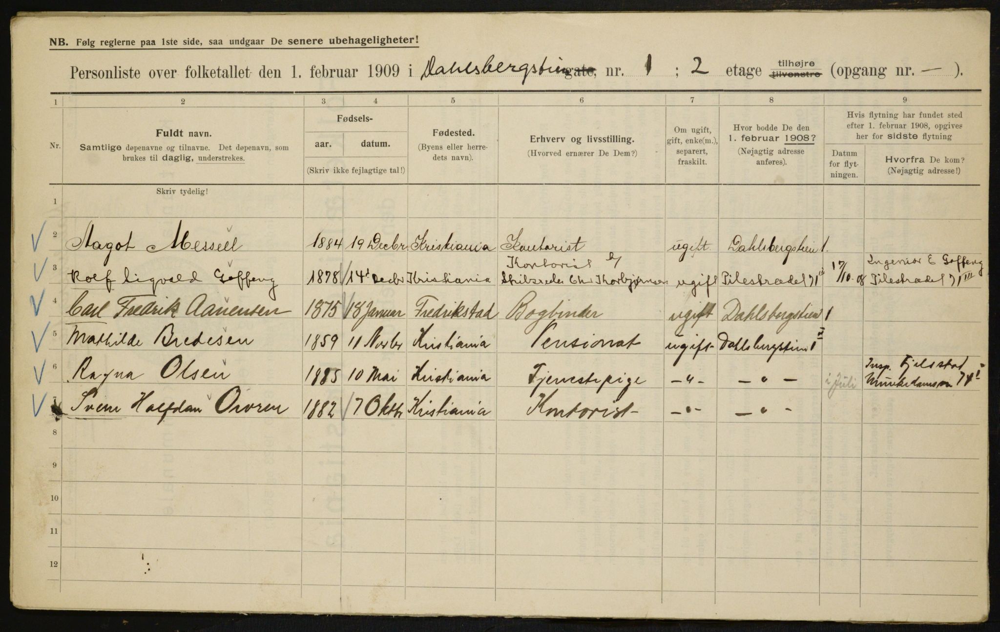 OBA, Kommunal folketelling 1.2.1909 for Kristiania kjøpstad, 1909, s. 12743