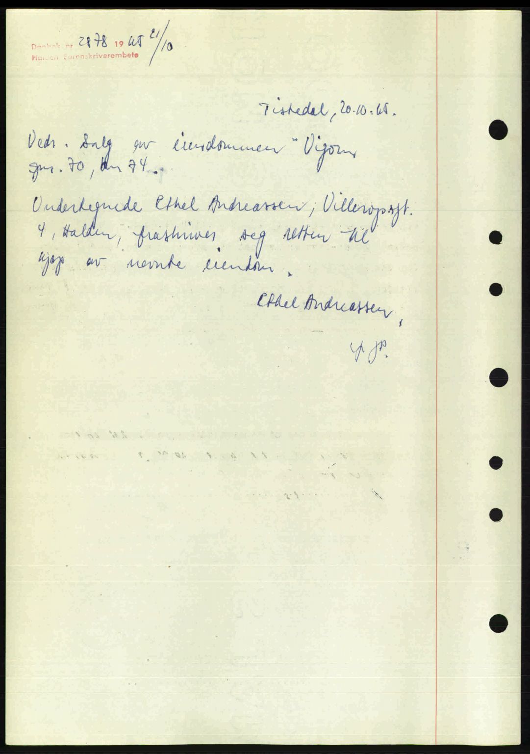 Idd og Marker sorenskriveri, SAO/A-10283/G/Gb/Gbb/L0009: Pantebok nr. A9, 1946-1947, Dagboknr: 2878/1965