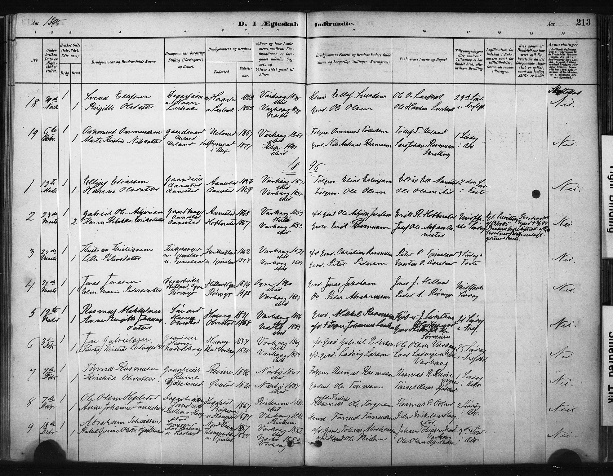 Hå sokneprestkontor, AV/SAST-A-101801/001/30BA/L0011: Ministerialbok nr. A 10, 1879-1900, s. 213