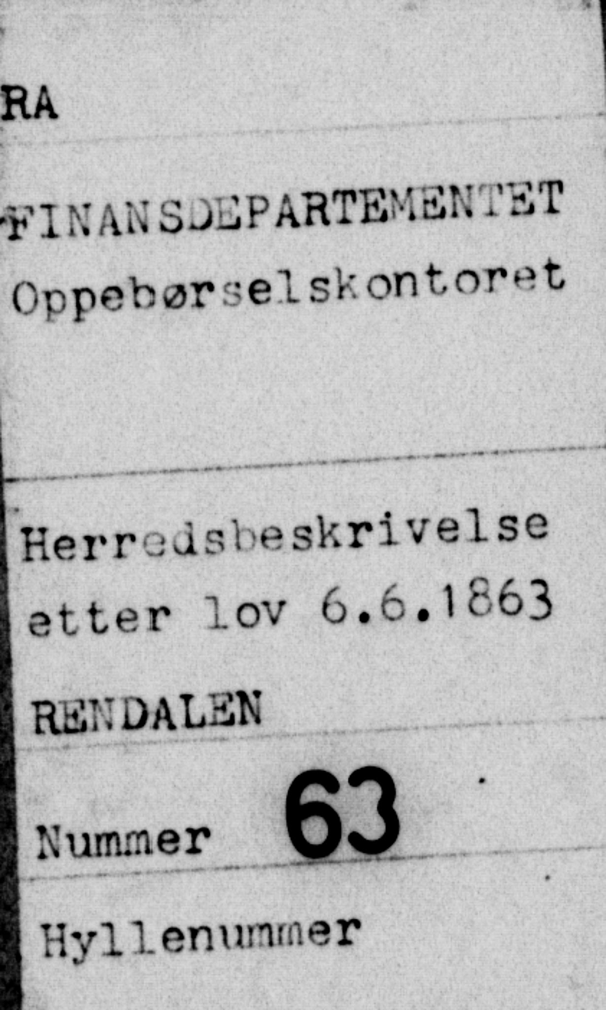 Matrikkelrevisjonen av 1863, RA/S-1530/F/Fe/L0063: Rendalen (Ytre og Øvre), 1863