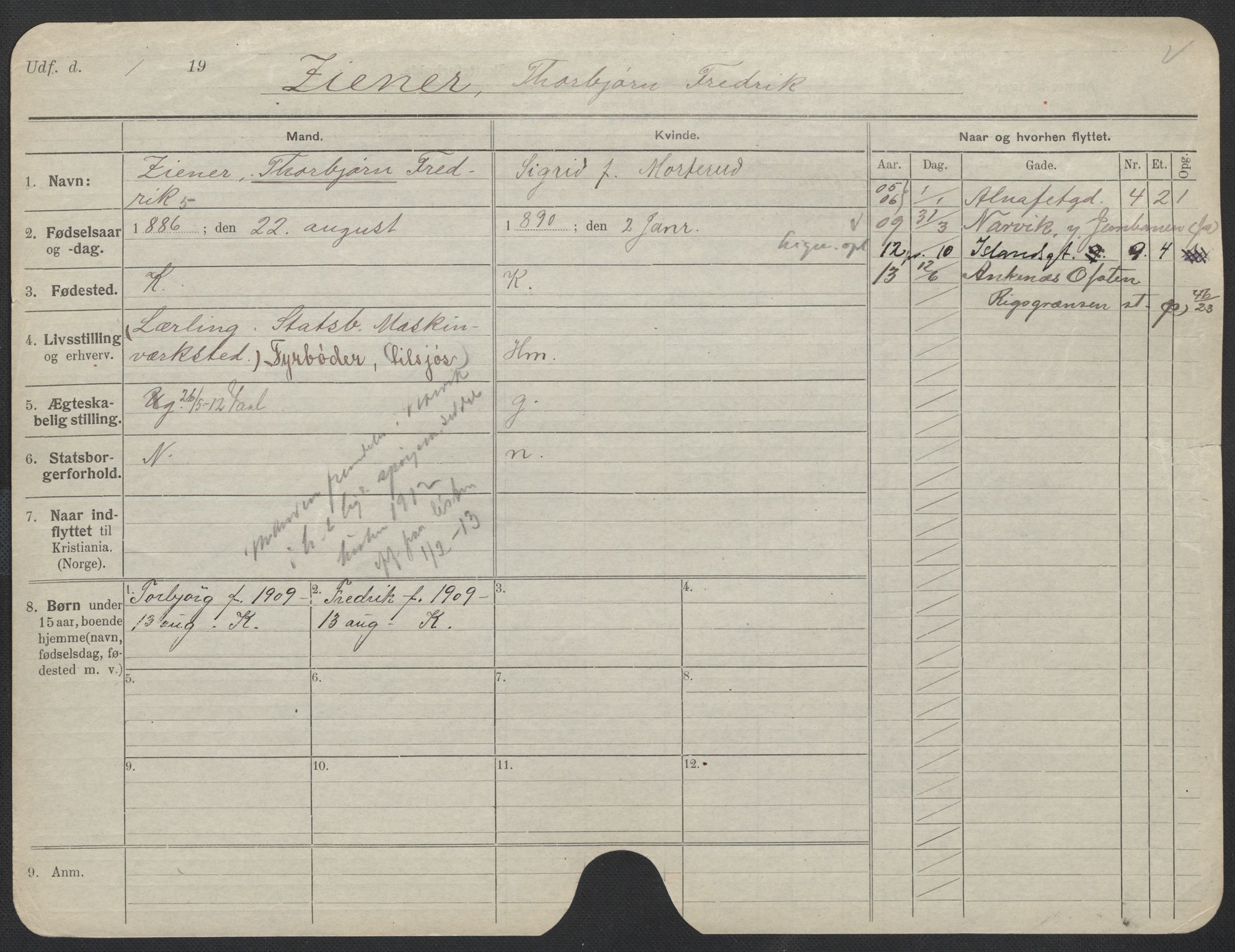 Oslo folkeregister, Registerkort, SAO/A-11715/F/Fa/Fac/L0011: Menn, 1906-1914, s. 1000a