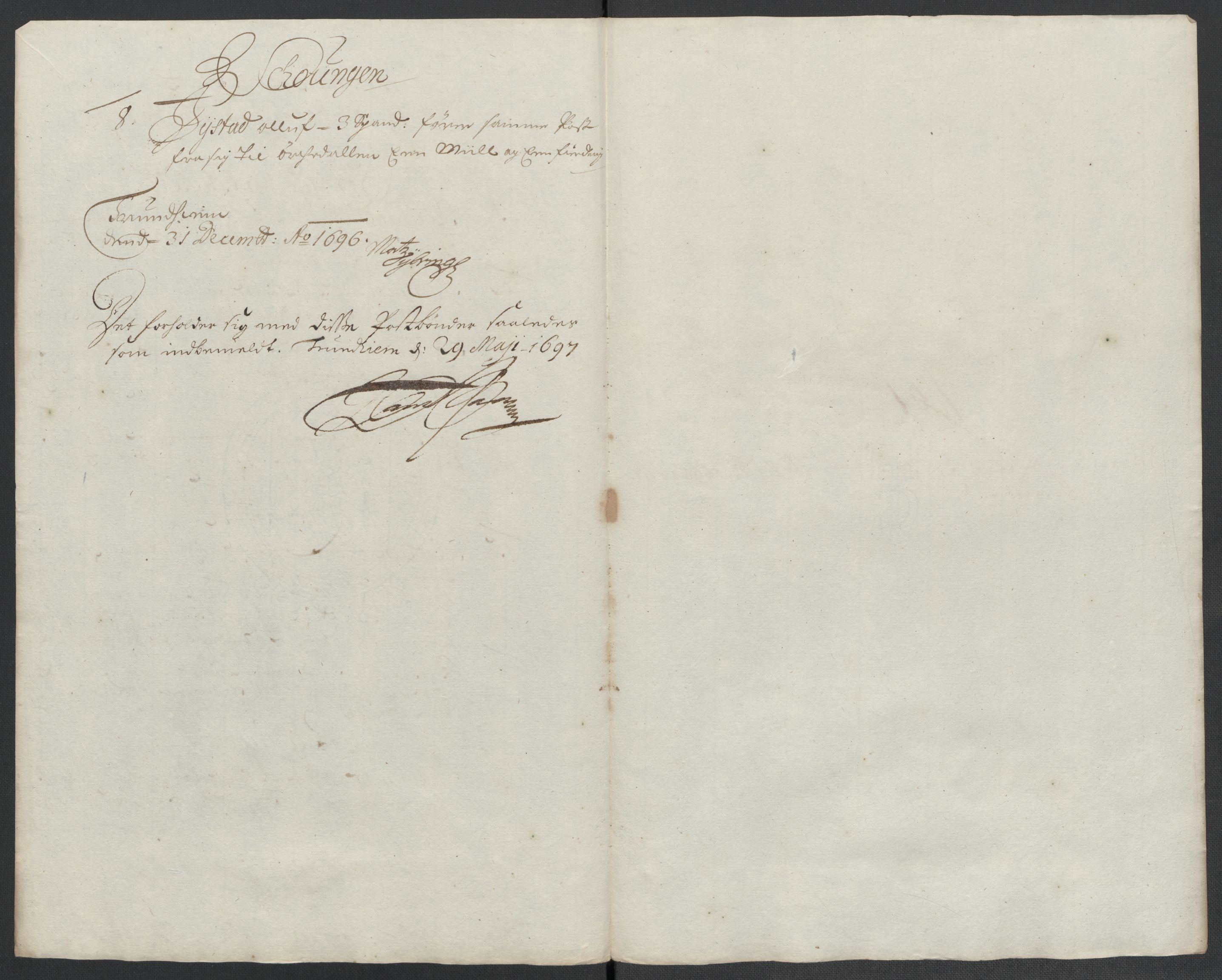 Rentekammeret inntil 1814, Reviderte regnskaper, Fogderegnskap, RA/EA-4092/R61/L4106: Fogderegnskap Strinda og Selbu, 1696-1697, s. 100