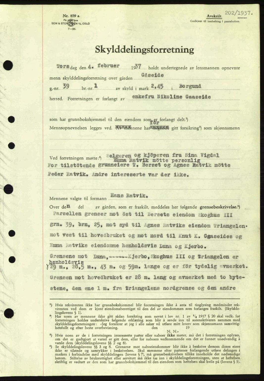 Nordre Sunnmøre sorenskriveri, SAT/A-0006/1/2/2C/2Ca: Pantebok nr. A2, 1936-1937, Dagboknr: 202/1937