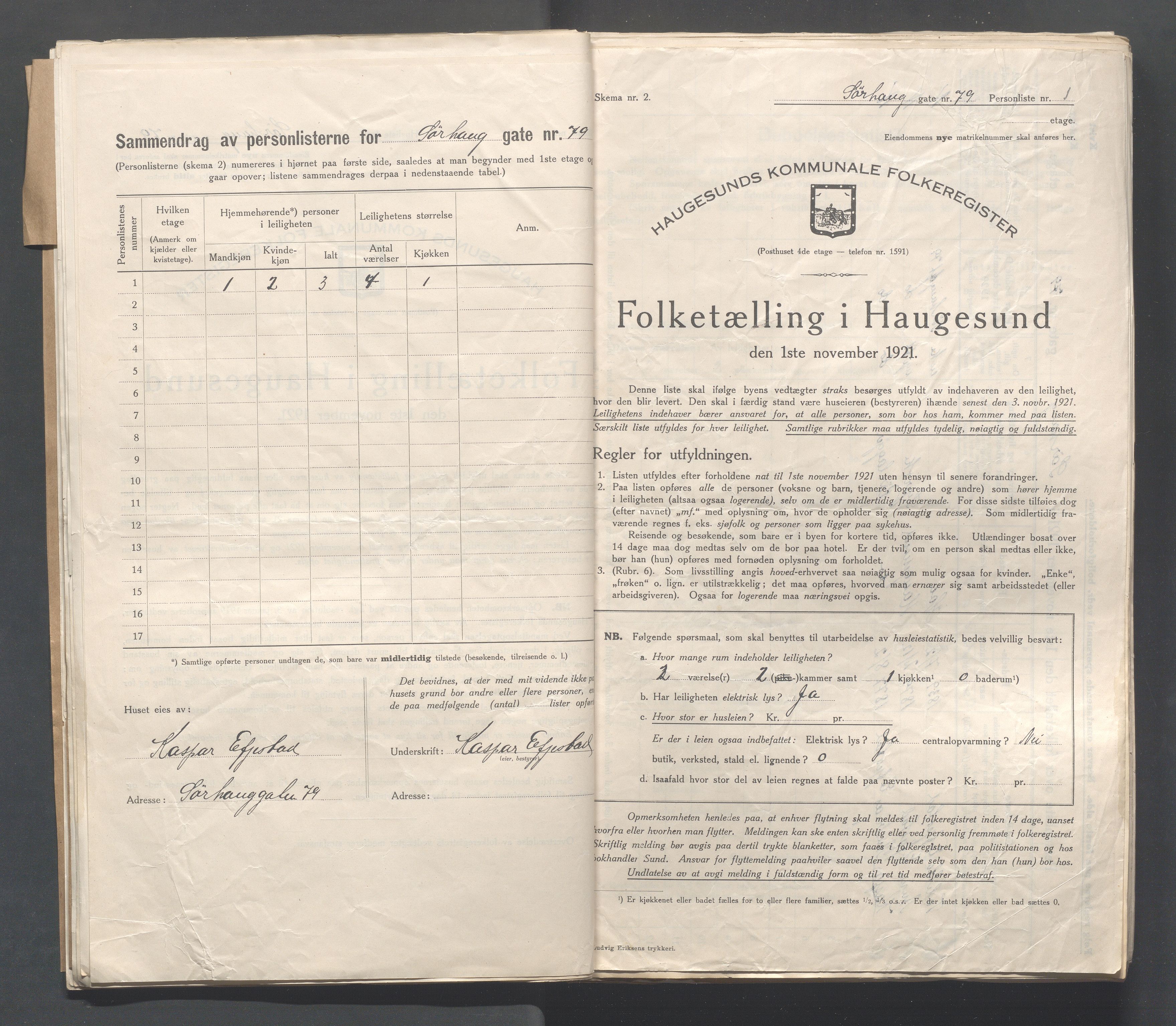 IKAR, Kommunal folketelling 1.11.1921 for Haugesund, 1921, s. 5001