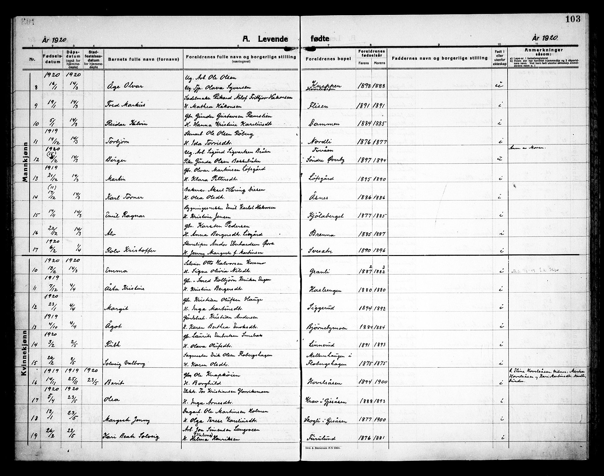 Åsnes prestekontor, AV/SAH-PREST-042/H/Ha/Haa/L0000C: Ministerialbok nr. 0A, 1890-1929, s. 103