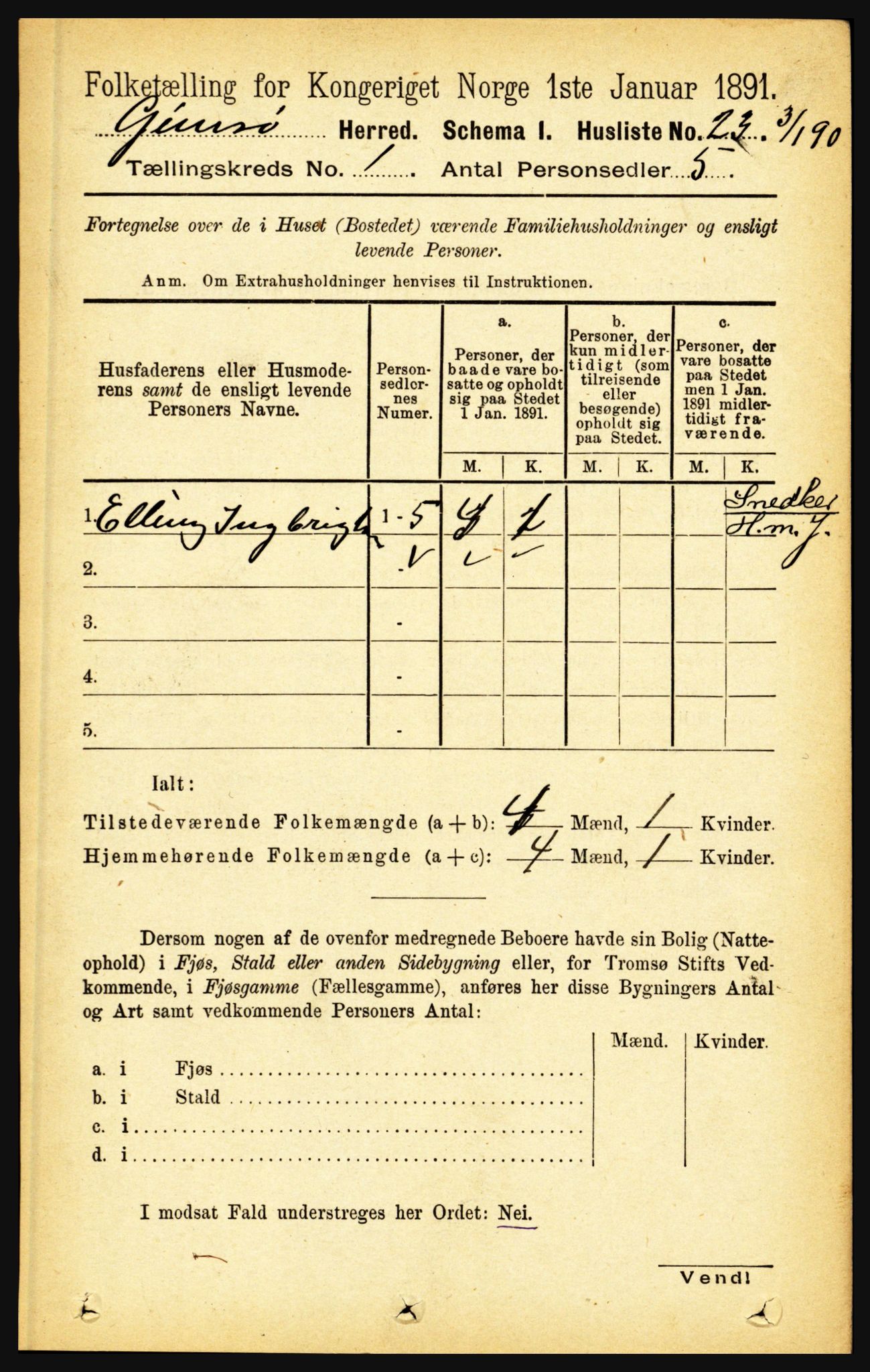 RA, Folketelling 1891 for 1864 Gimsøy herred, 1891, s. 44