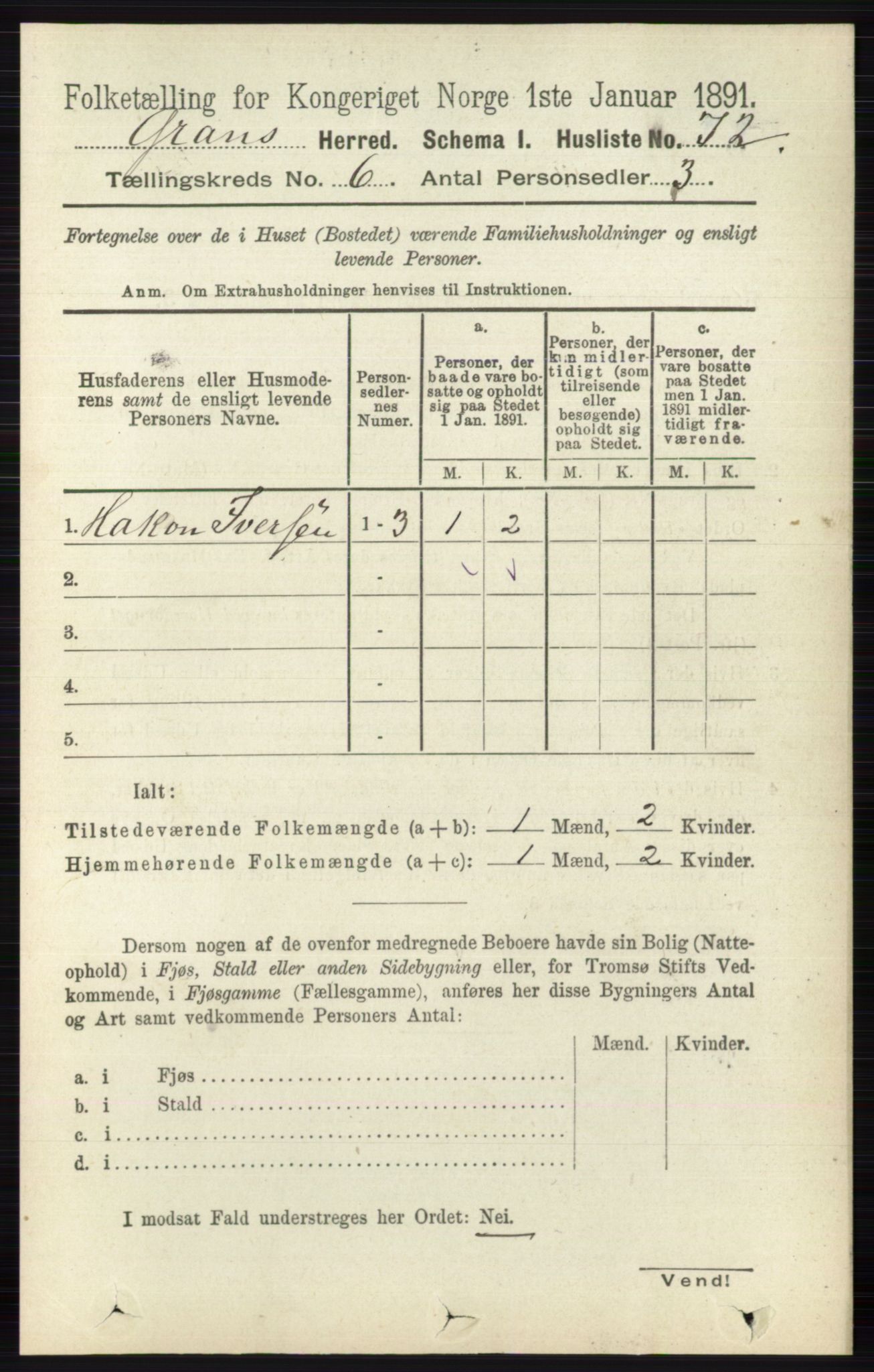 RA, Folketelling 1891 for 0534 Gran herred, 1891, s. 2226