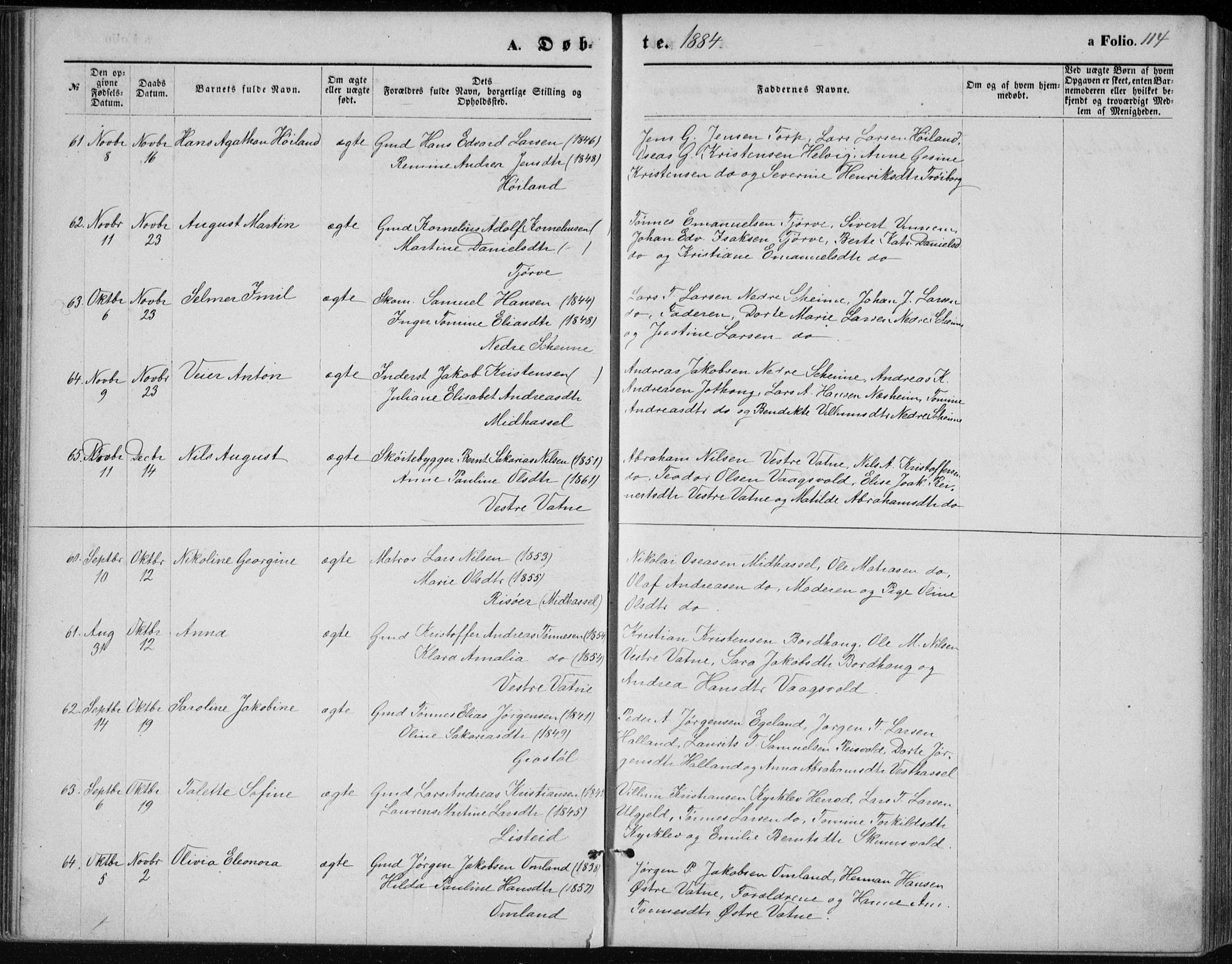 Lista sokneprestkontor, AV/SAK-1111-0027/F/Fb/L0004: Klokkerbok nr. B 4, 1877-1891, s. 114