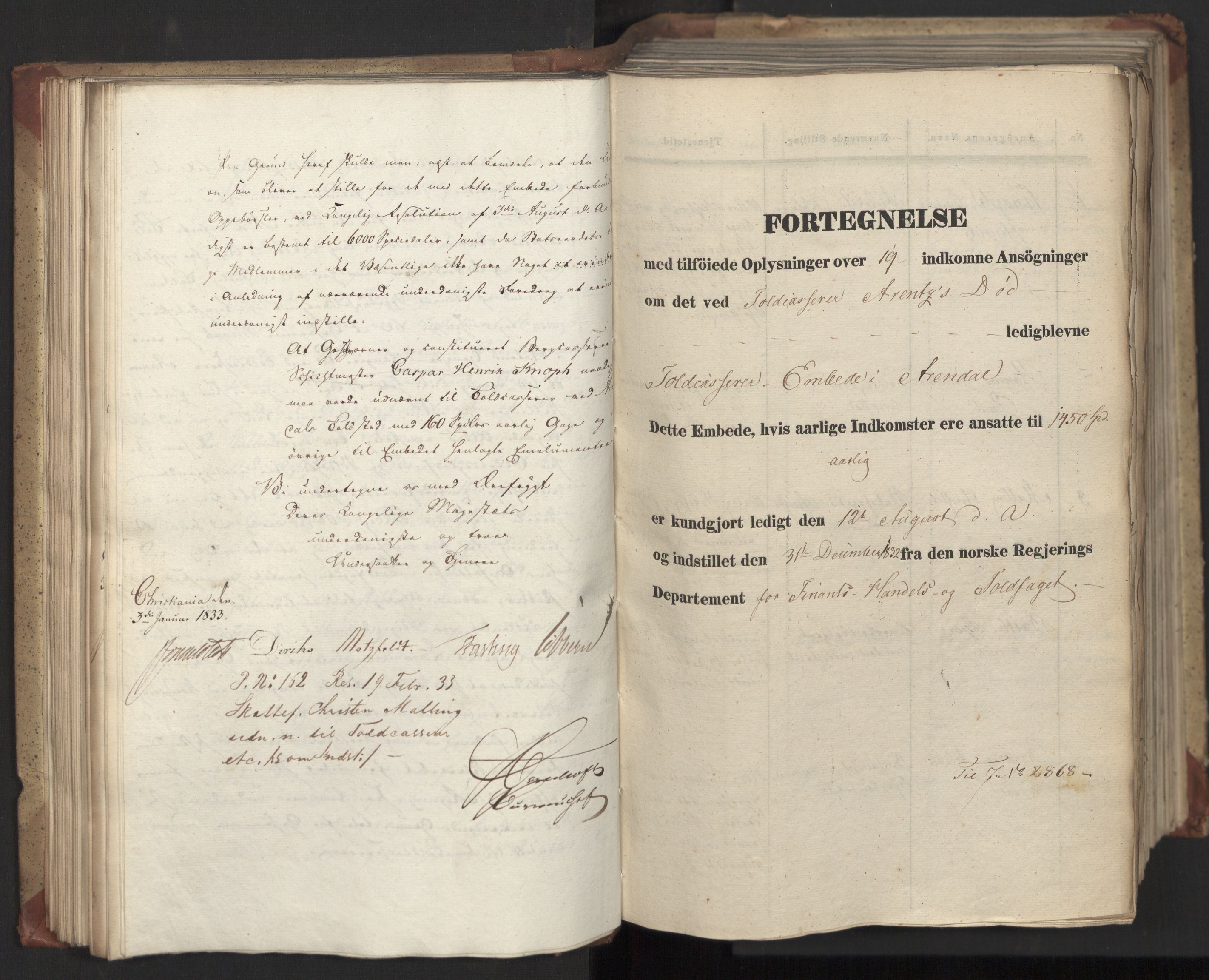 Statsrådsavdelingen i Stockholm, RA/S-1003/D/Da/L0082: Regjeringsinnstillinger nr. 2858-2979, 1833, s. 98