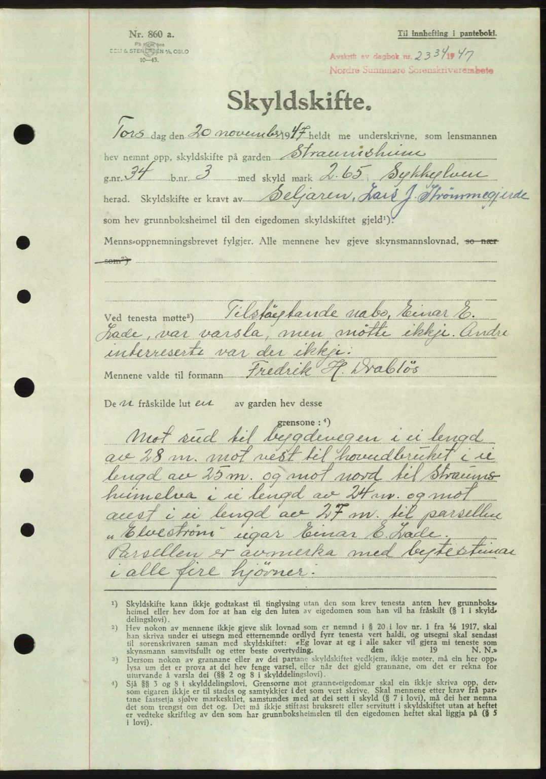 Nordre Sunnmøre sorenskriveri, AV/SAT-A-0006/1/2/2C/2Ca: Pantebok nr. A26, 1947-1948, Dagboknr: 2334/1947