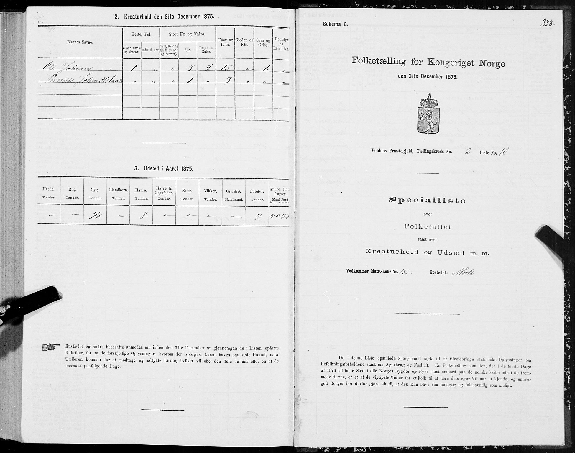 SAT, Folketelling 1875 for 1519P Volda prestegjeld, 1875, s. 2333