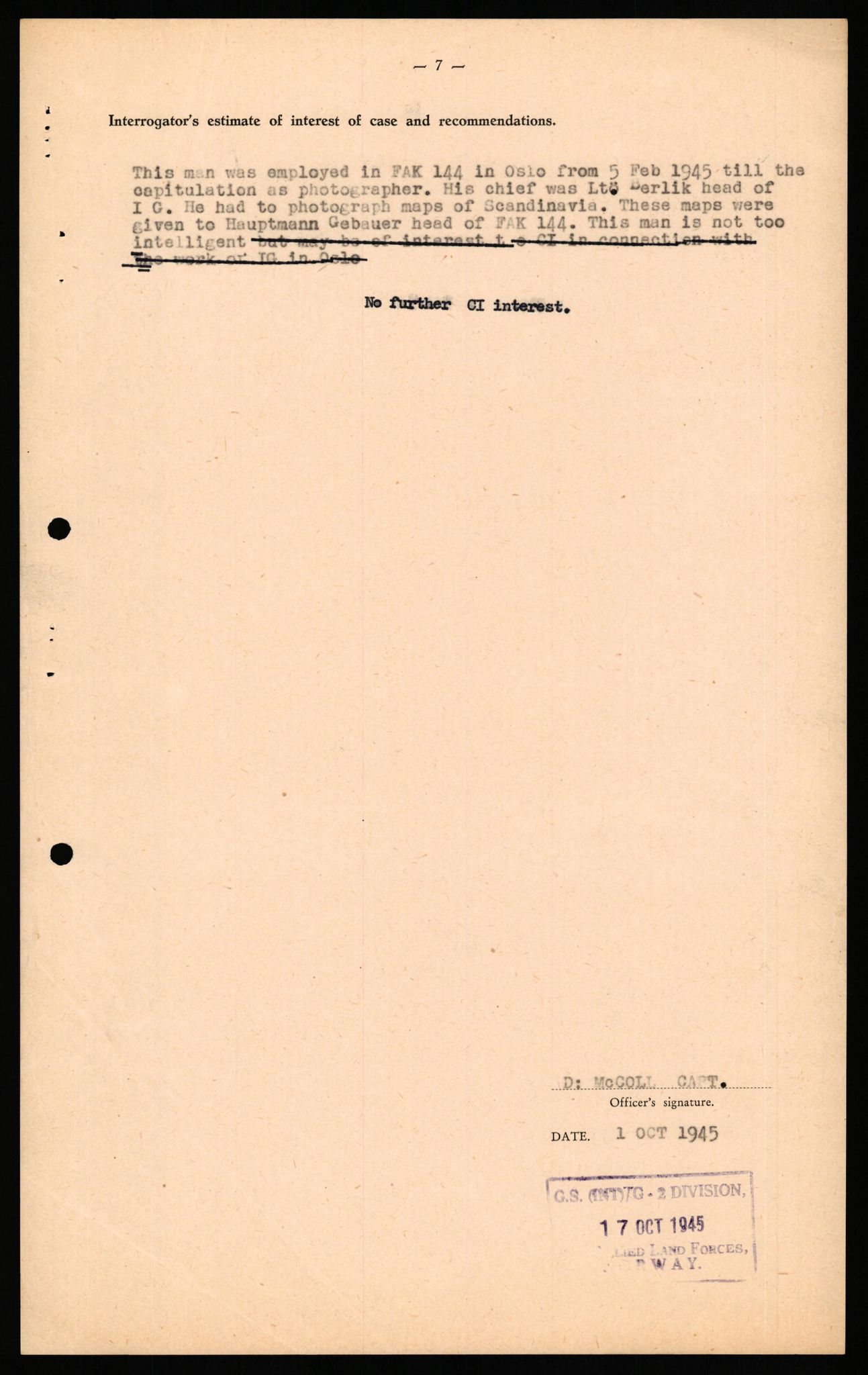 Forsvaret, Forsvarets overkommando II, RA/RAFA-3915/D/Db/L0041: CI Questionaires.  Diverse nasjonaliteter., 1945-1946, s. 211