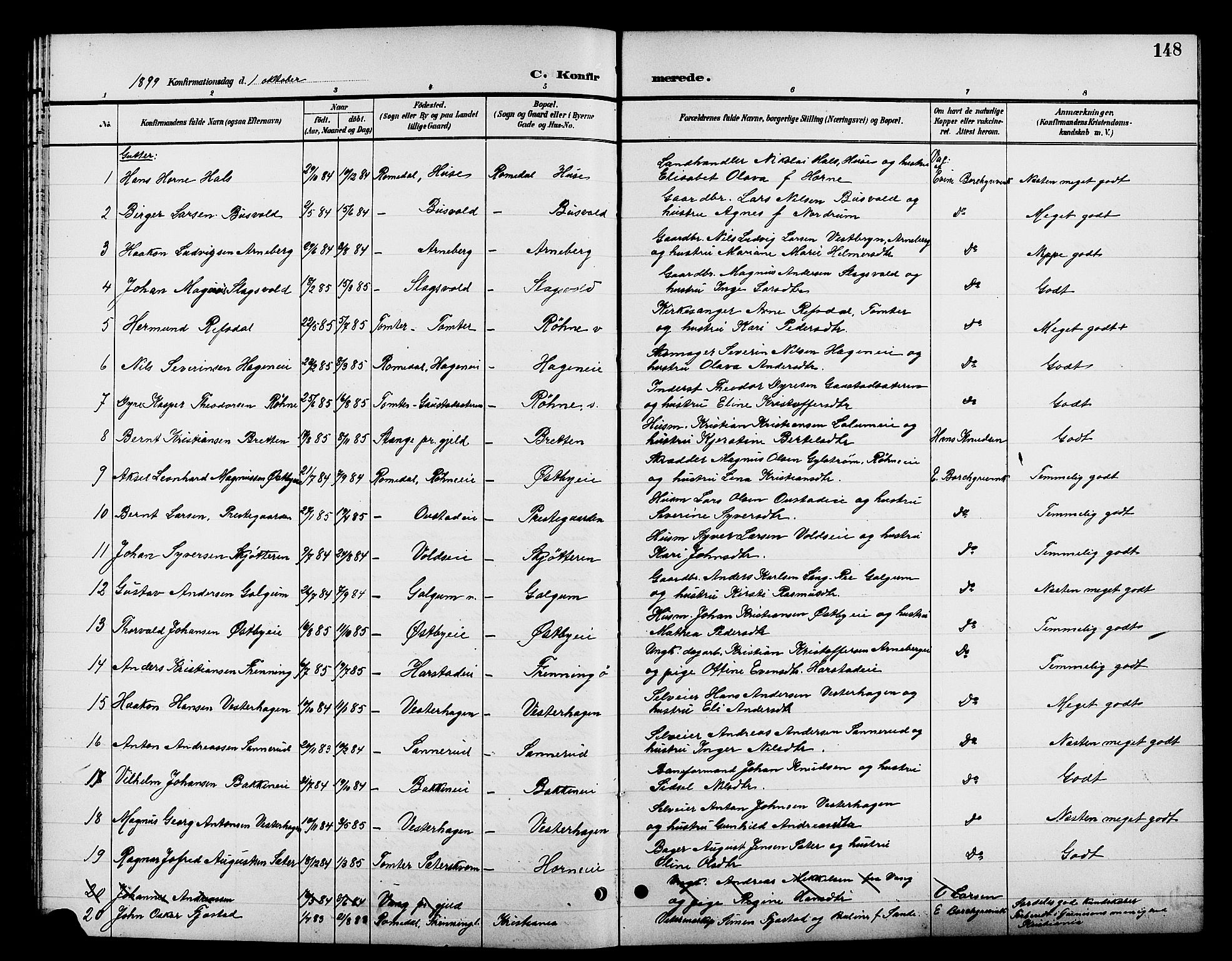 Romedal prestekontor, AV/SAH-PREST-004/L/L0012: Klokkerbok nr. 12, 1896-1914, s. 148