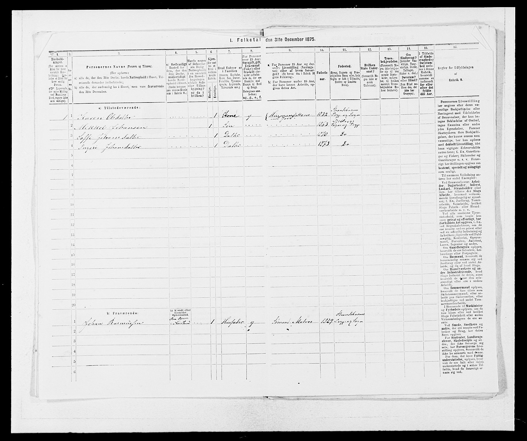 SAB, Folketelling 1875 for 1213P Fjelberg prestegjeld, 1875, s. 815