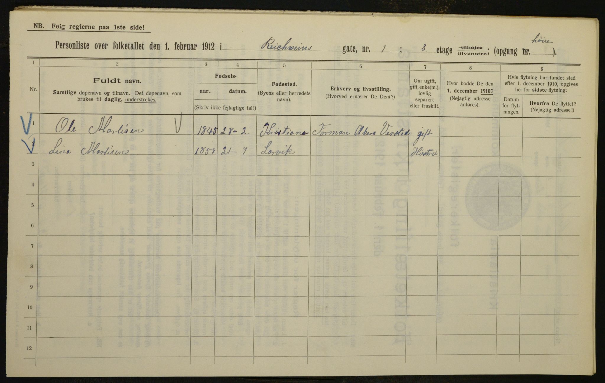 OBA, Kommunal folketelling 1.2.1912 for Kristiania, 1912, s. 82828