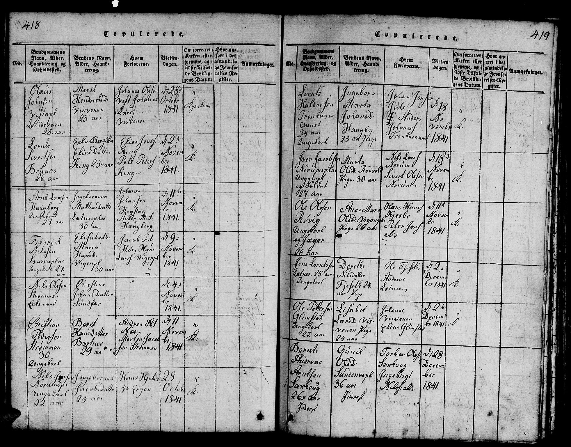 Ministerialprotokoller, klokkerbøker og fødselsregistre - Nord-Trøndelag, SAT/A-1458/730/L0298: Klokkerbok nr. 730C01, 1816-1849, s. 418-419