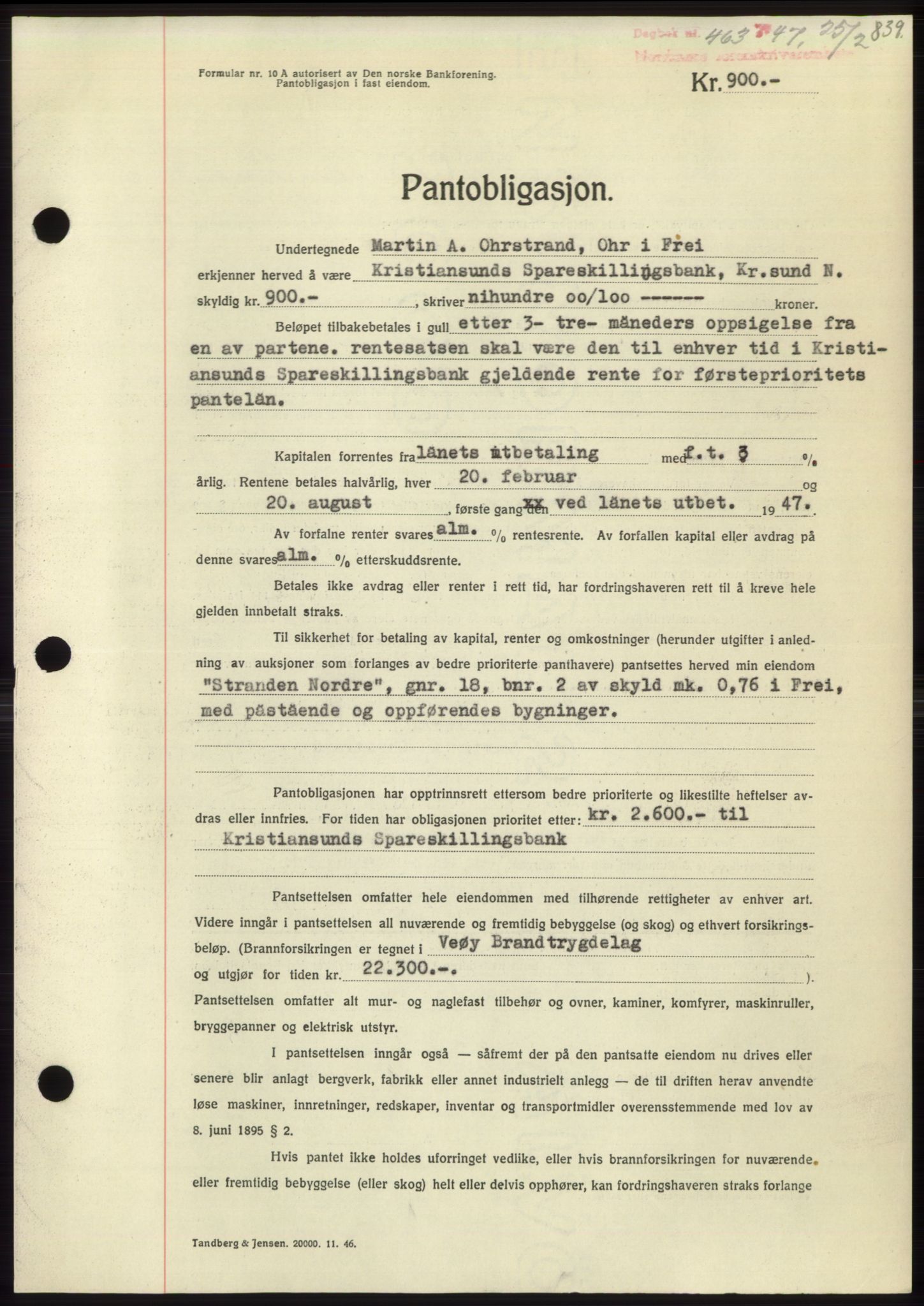 Nordmøre sorenskriveri, SAT/A-4132/1/2/2Ca: Pantebok nr. B95, 1946-1947, Dagboknr: 463/1947