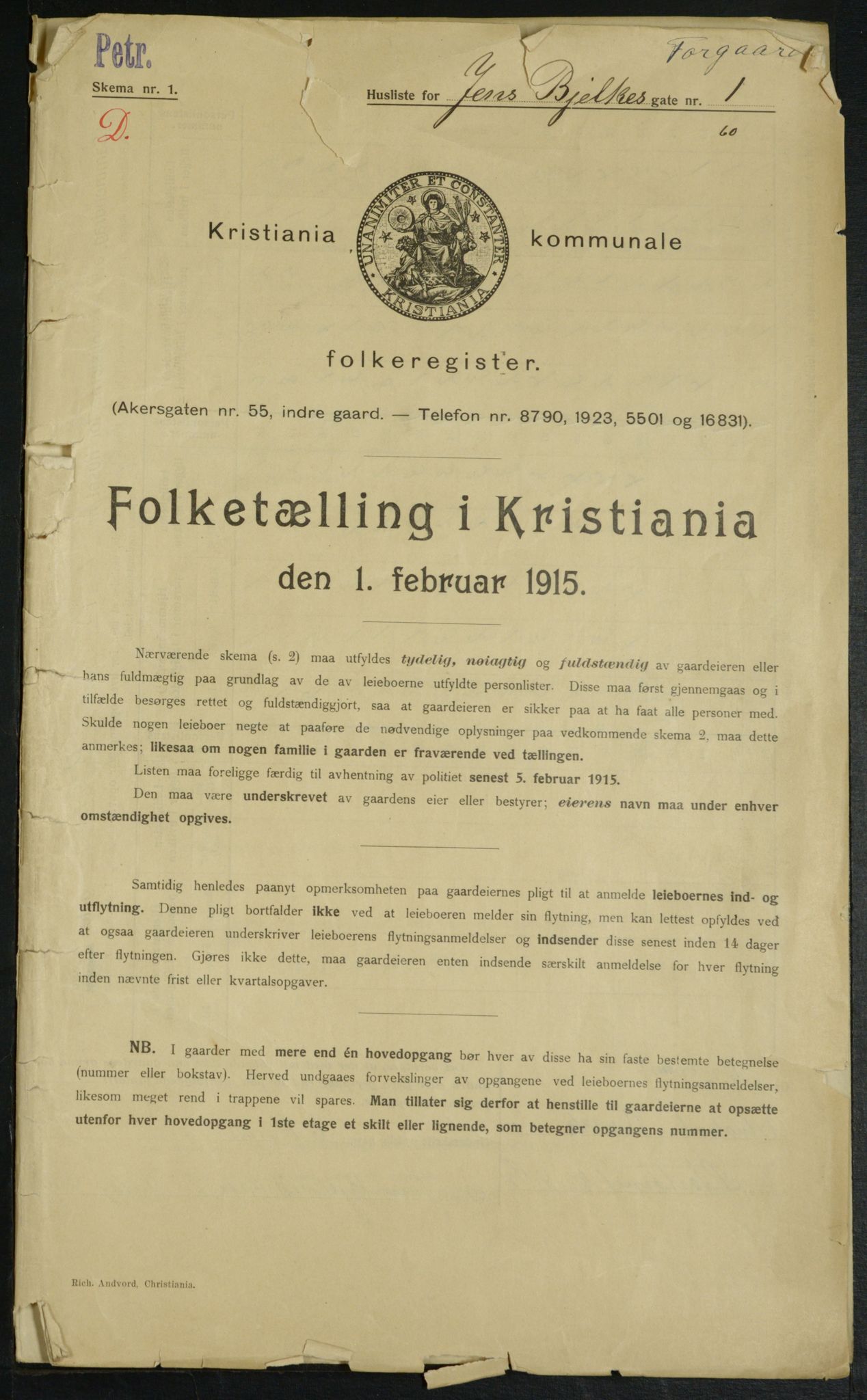 OBA, Kommunal folketelling 1.2.1915 for Kristiania, 1915, s. 44995