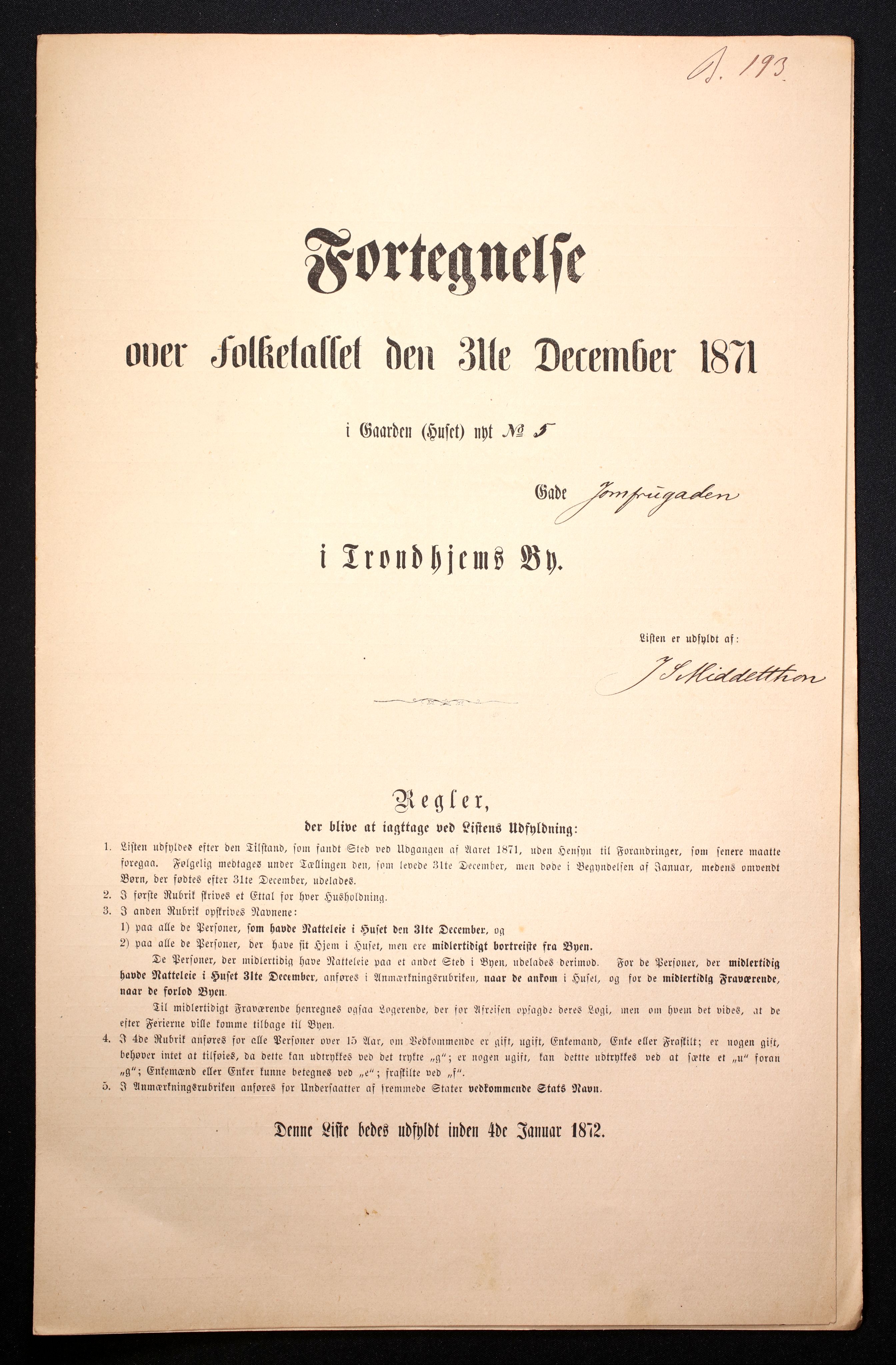RA, Folketelling 1871 for 1601 Trondheim kjøpstad, 1870-1871, s. 1160