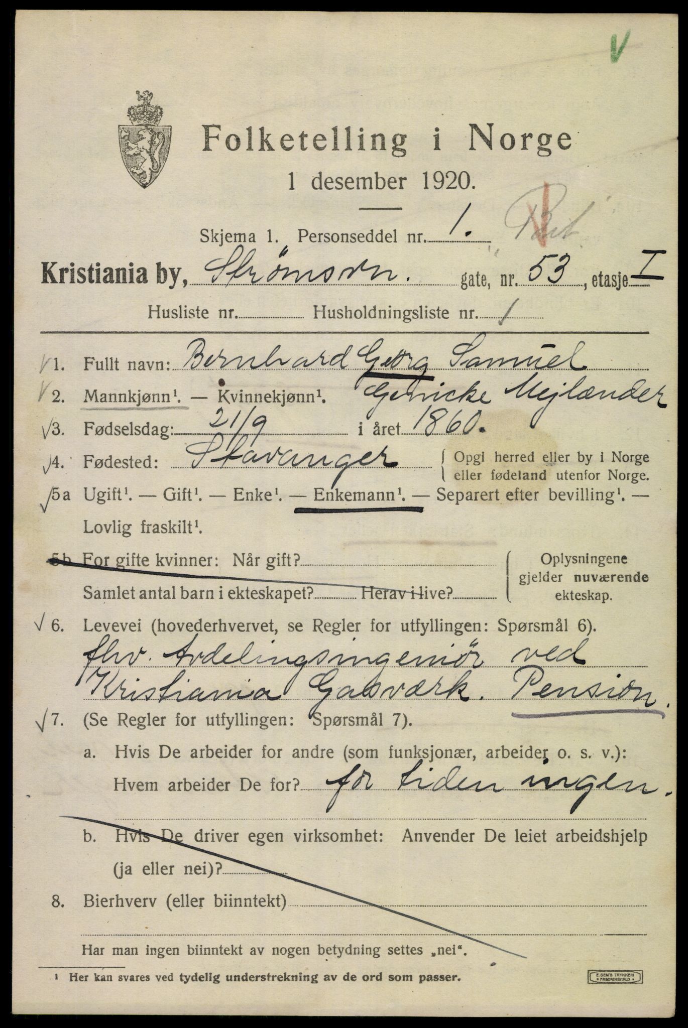SAO, Folketelling 1920 for 0301 Kristiania kjøpstad, 1920, s. 553125