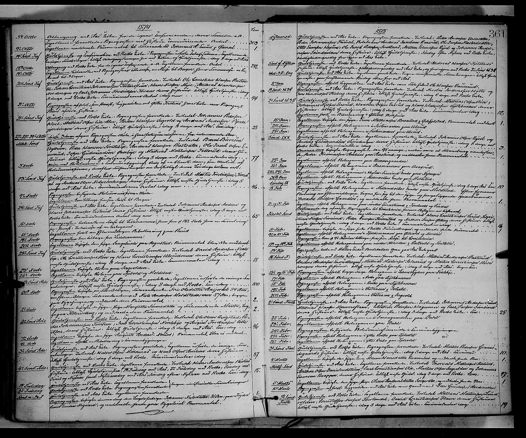 Vestre Toten prestekontor, AV/SAH-PREST-108/H/Ha/Haa/L0008: Ministerialbok nr. 8, 1870-1877, s. 361