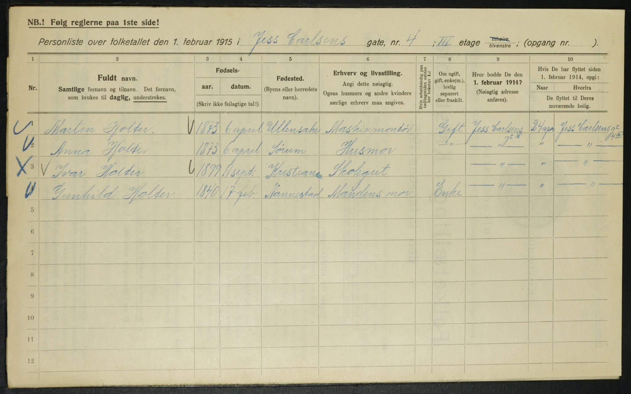 OBA, Kommunal folketelling 1.2.1915 for Kristiania, 1915, s. 46541